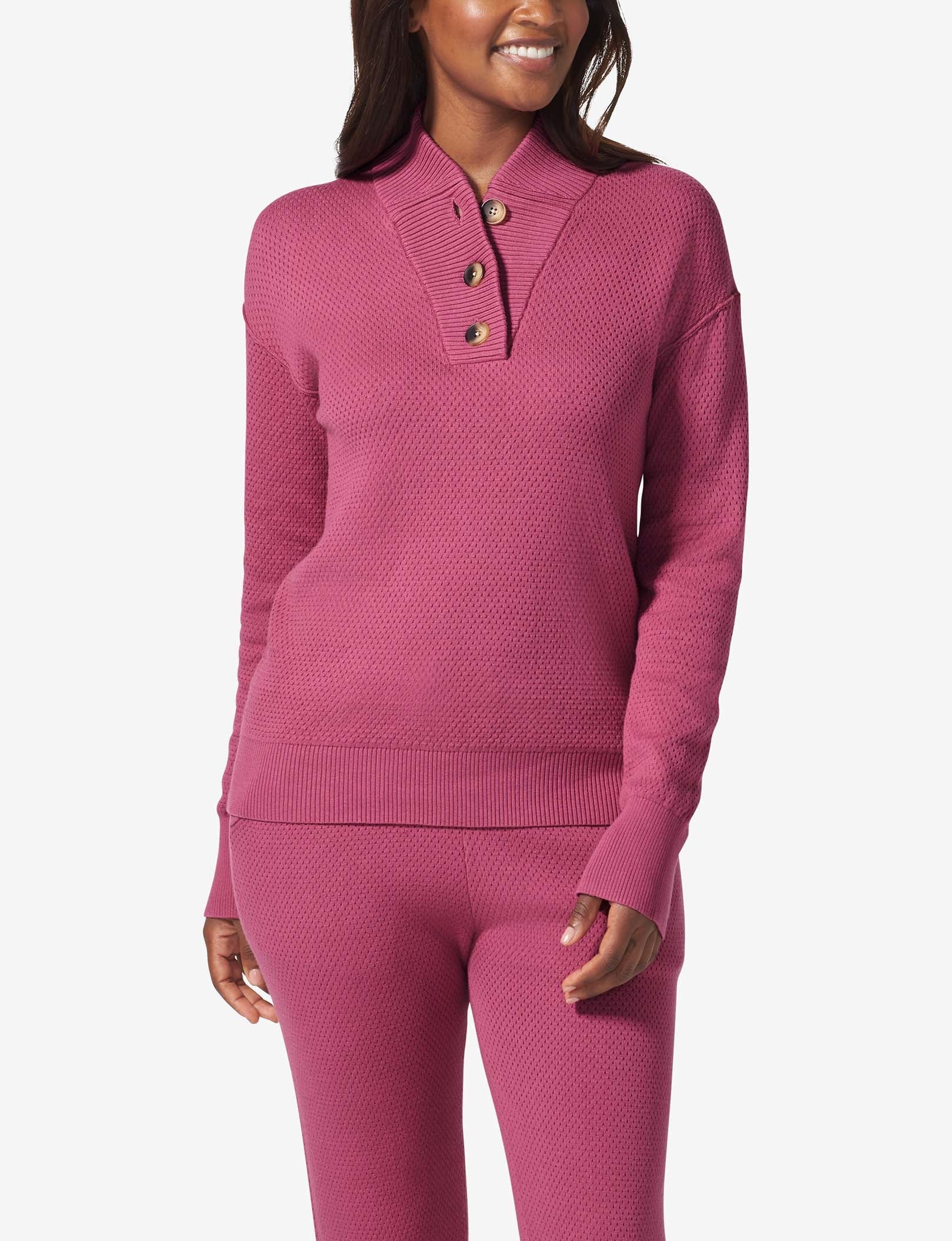 Women's Sweater Lounge Henley::Red Violet