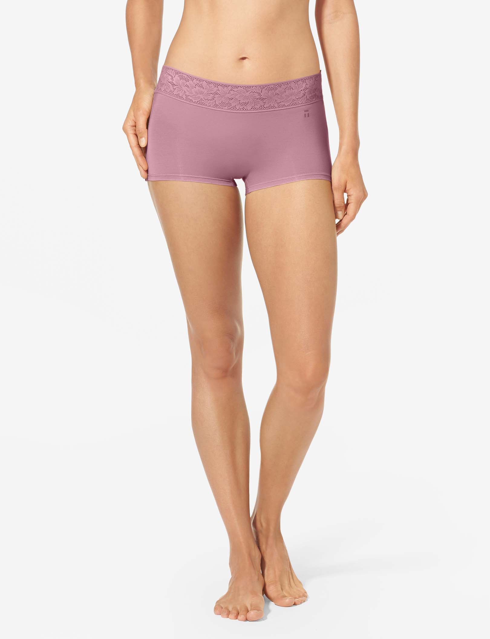 Women's Second Skin Boyshort, Lace Waist::Foxglove Lace