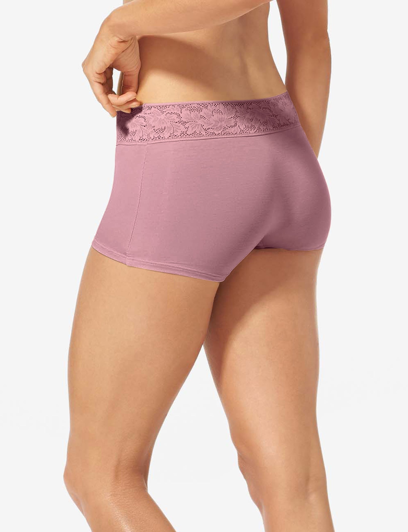 Women's Second Skin Boyshort, Lace Waist::Foxglove Lace