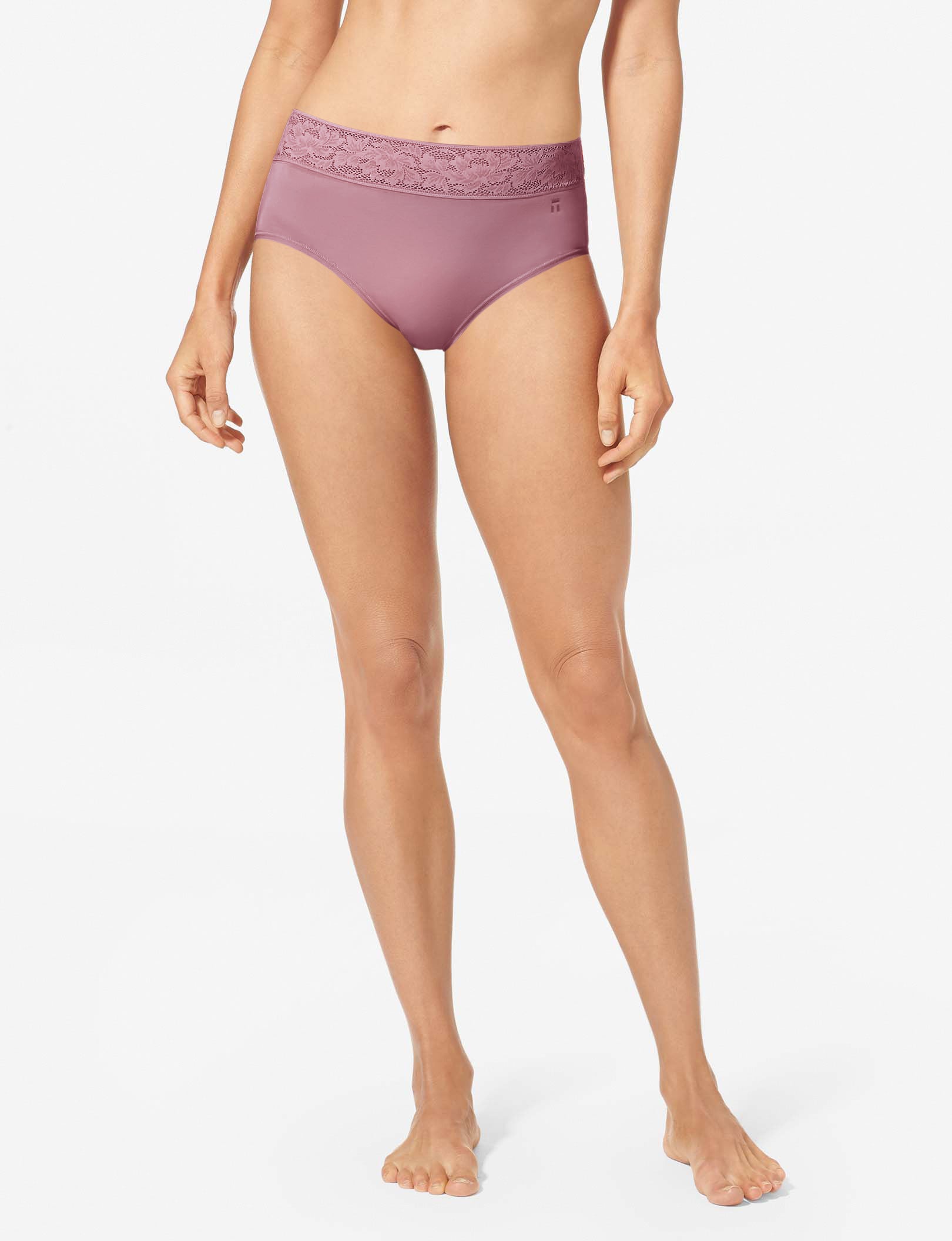 Women's Second Skin High Rise Brief, Lace Waist::Foxglove Lace