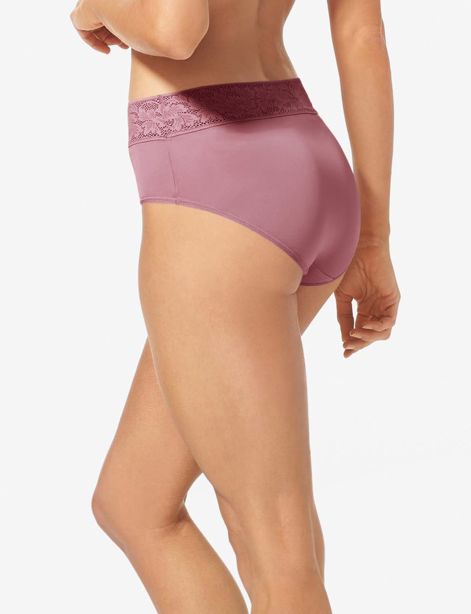 Women's Second Skin High Rise Brief, Lace Waist::Foxglove Lace