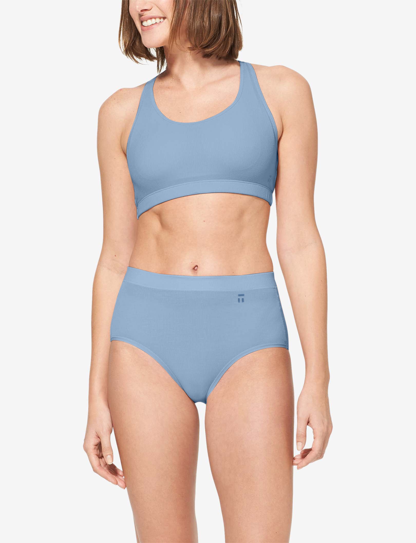 Second Skin Micro Rib Cross-Back Scoop Bralette::Cerulean Micro Rib