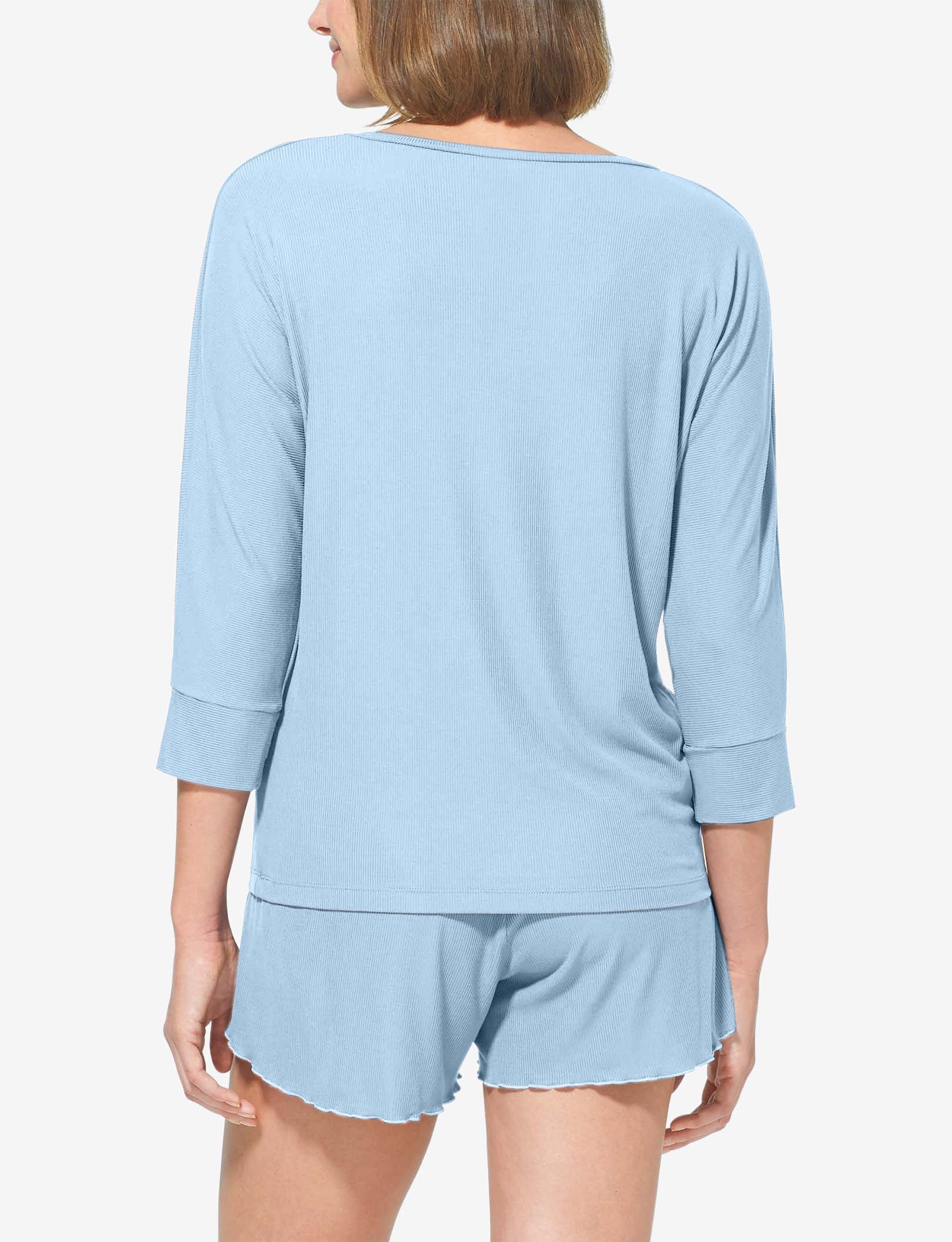 Women's Second Skin V-Neck Sleep Tee, Micro Rib::Cerulean Micro Rib