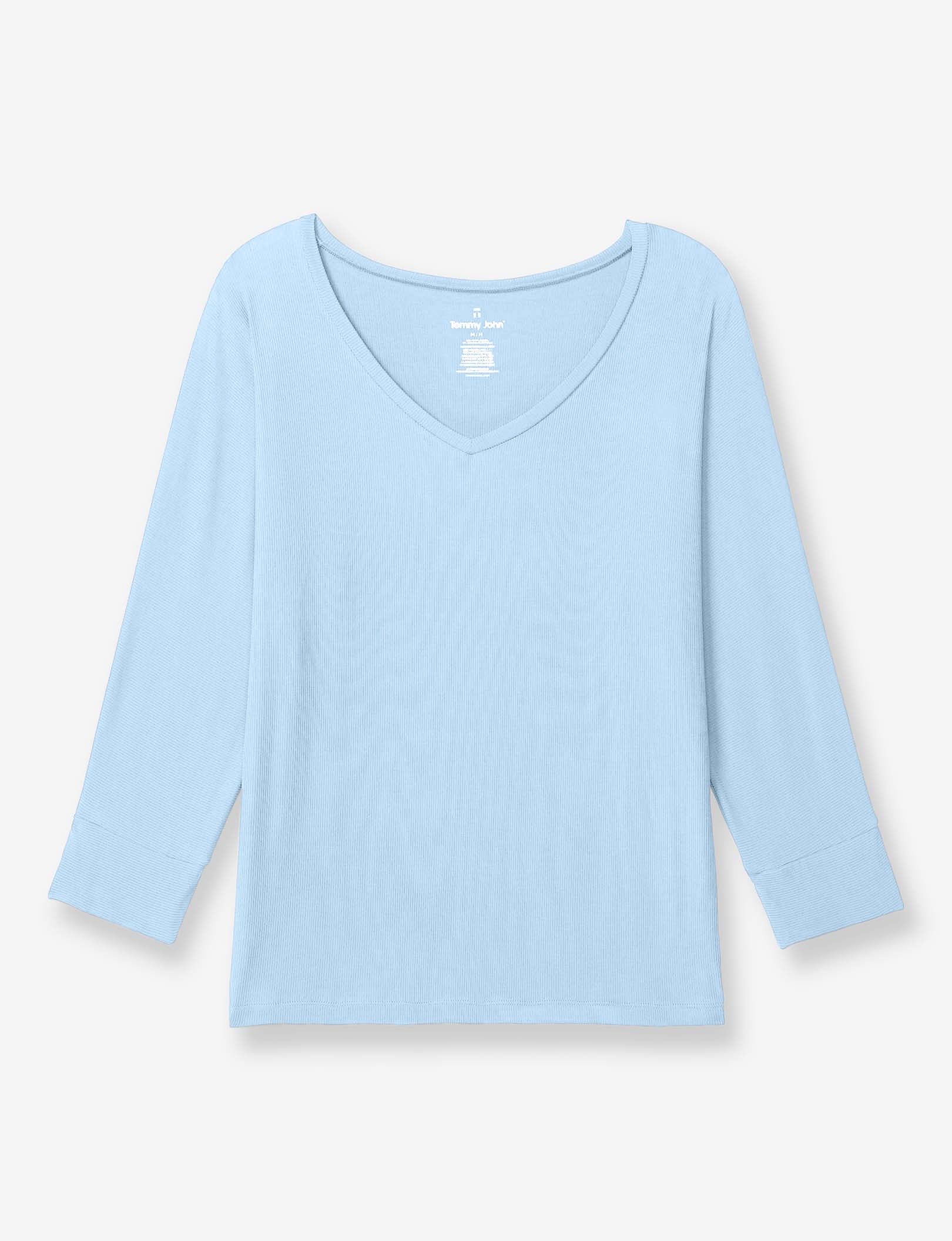 Women's Second Skin V-Neck Sleep Tee, Micro Rib::Cerulean Micro Rib