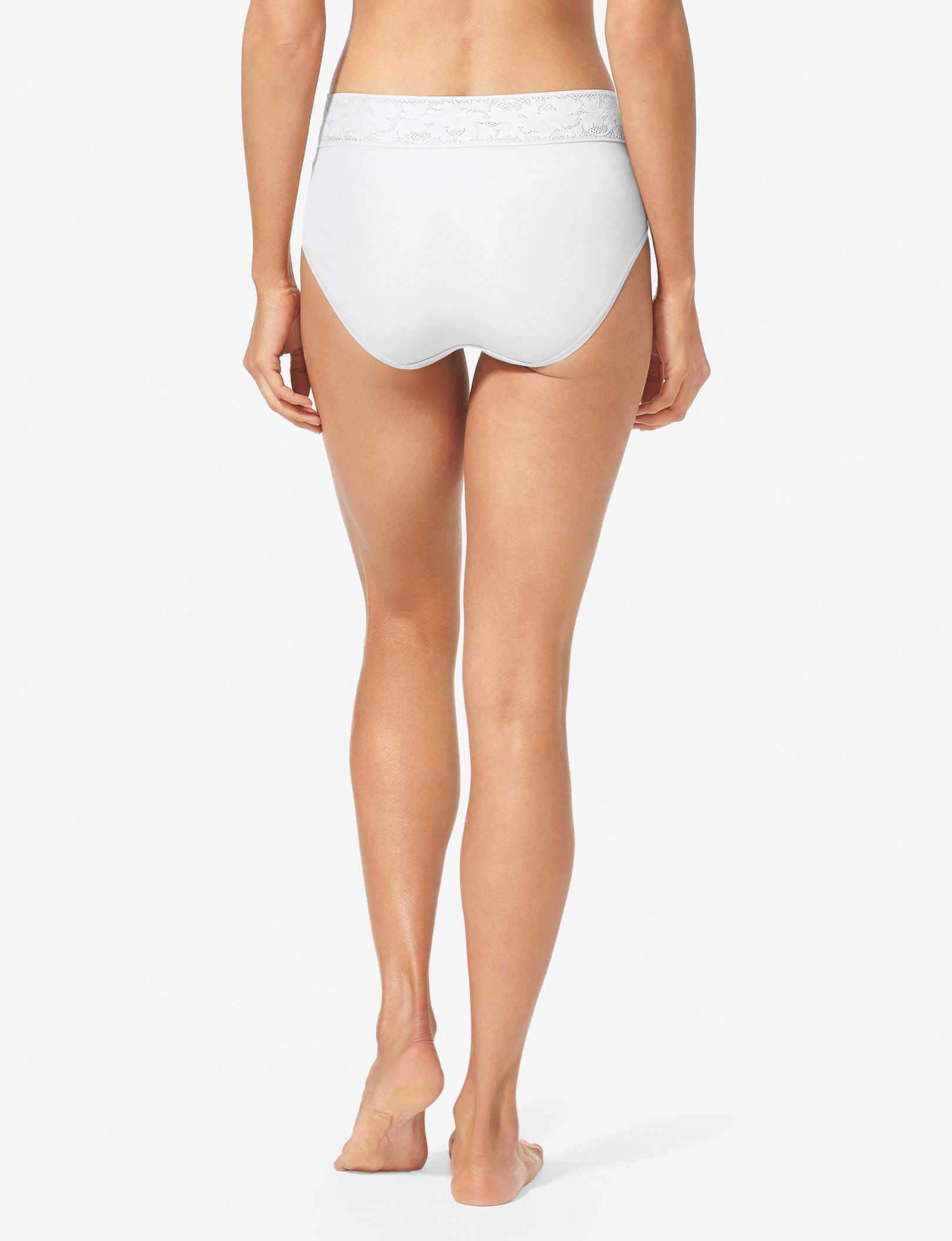 Women's Second Skin High Rise Brief, Lace Waist::White Lace