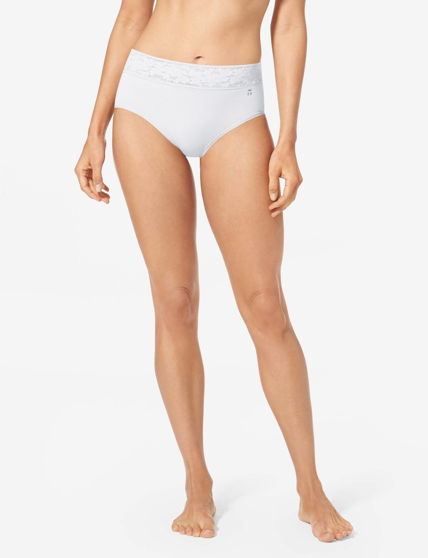 Women's Second Skin High Rise Brief, Lace Waist::White Lace