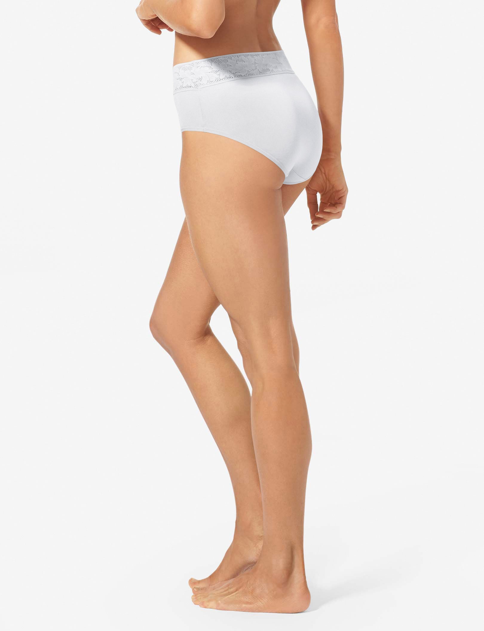 Women's Second Skin High Rise Brief, Lace Waist::White Lace