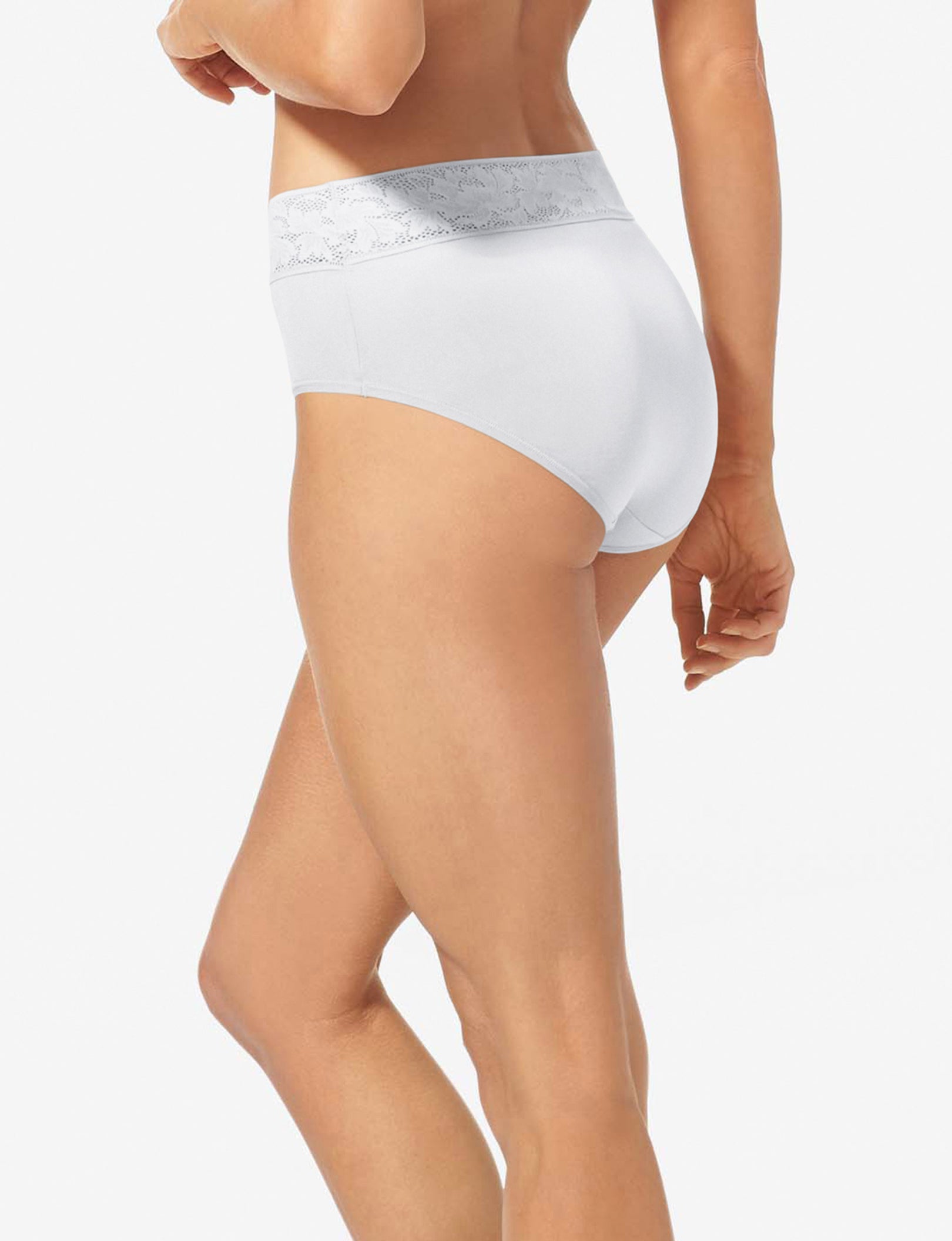 Women's Second Skin High Rise Brief, Lace Waist::White Lace