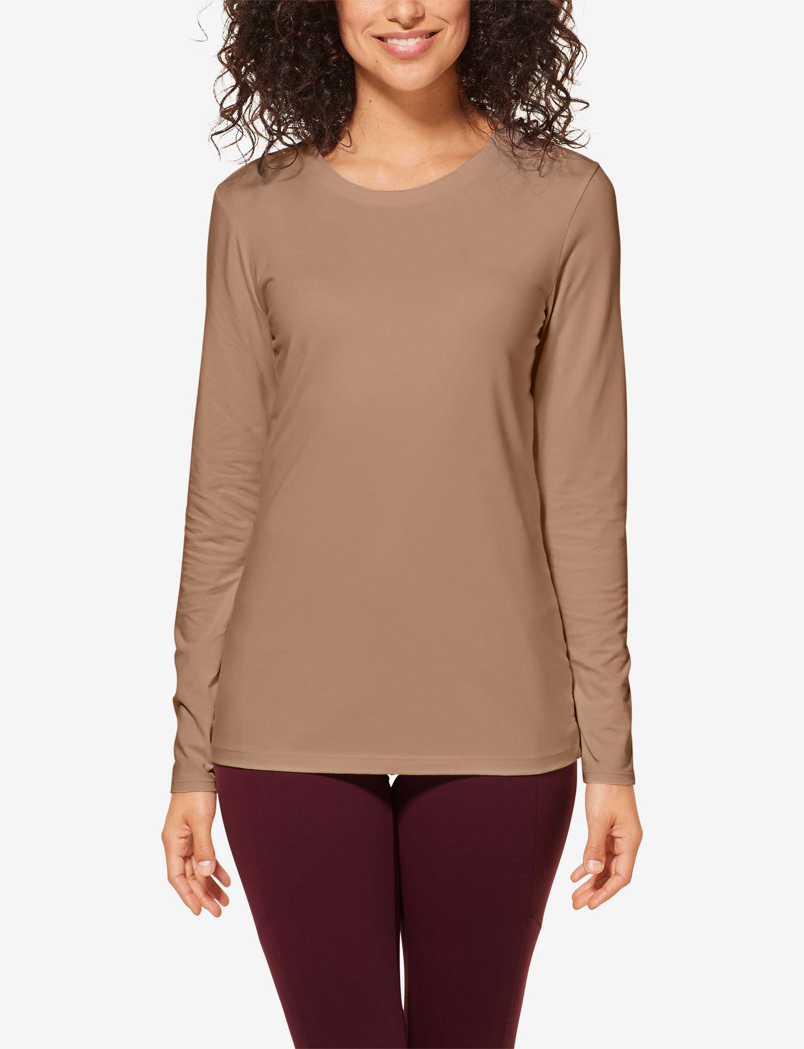 Women's Second Skin Long Sleeve Crew Neck Tee::Cafe