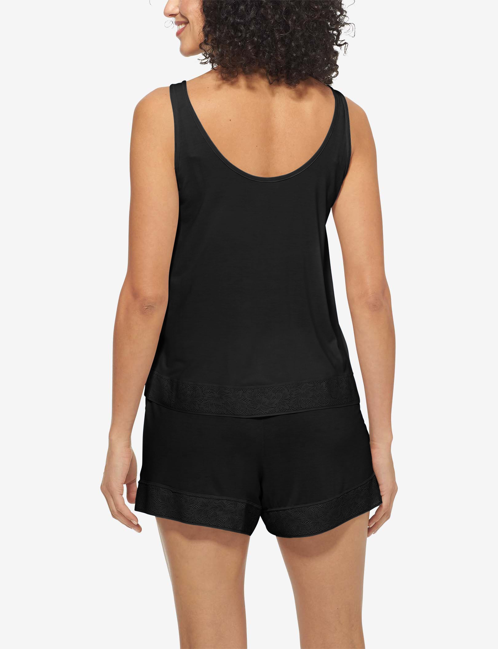Women's Second Skin Lace Trim Sleep Tank::Black