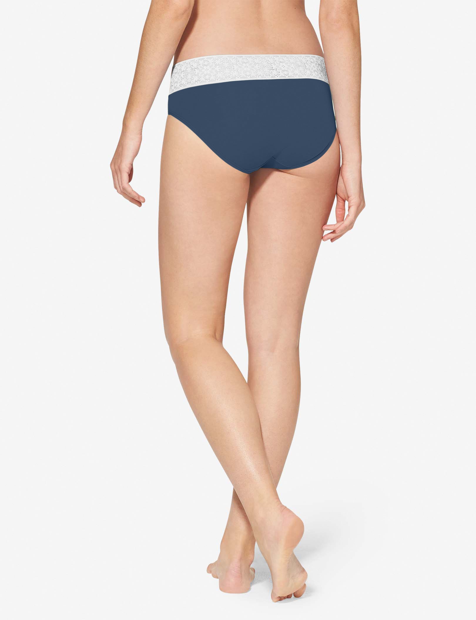 Women's Cool Cotton Brief, Lace Waist::Navy w/ White Lace Waist