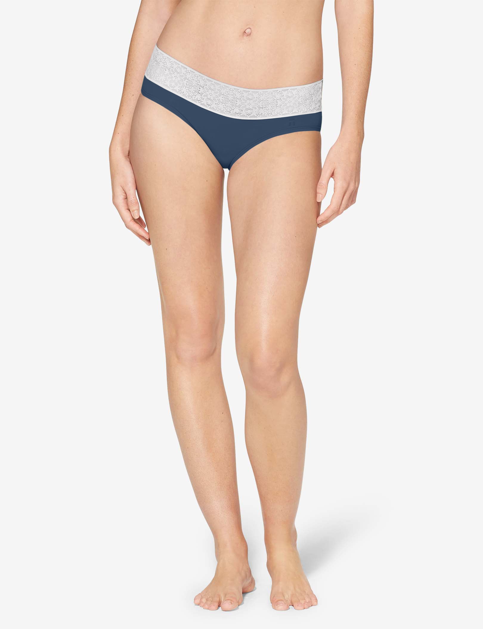 Women's Cool Cotton Brief, Lace Waist::Navy w/ White Lace Waist