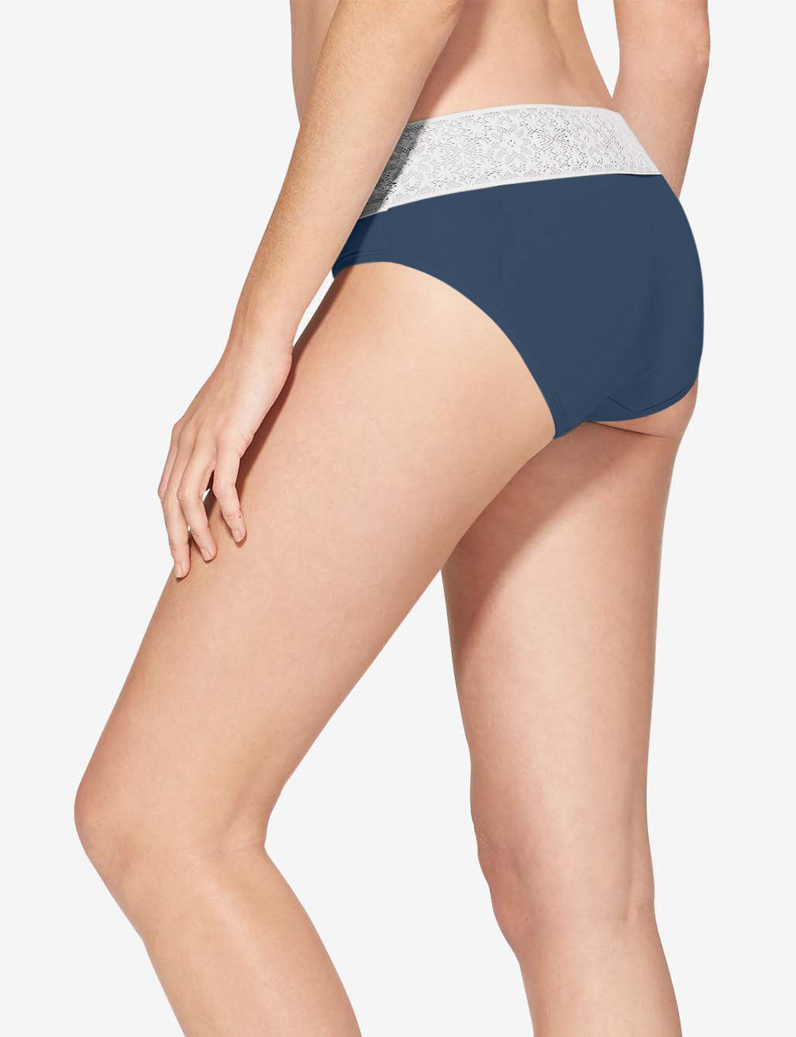 Women's Cool Cotton Brief, Lace Waist::Navy w/ White Lace Waist