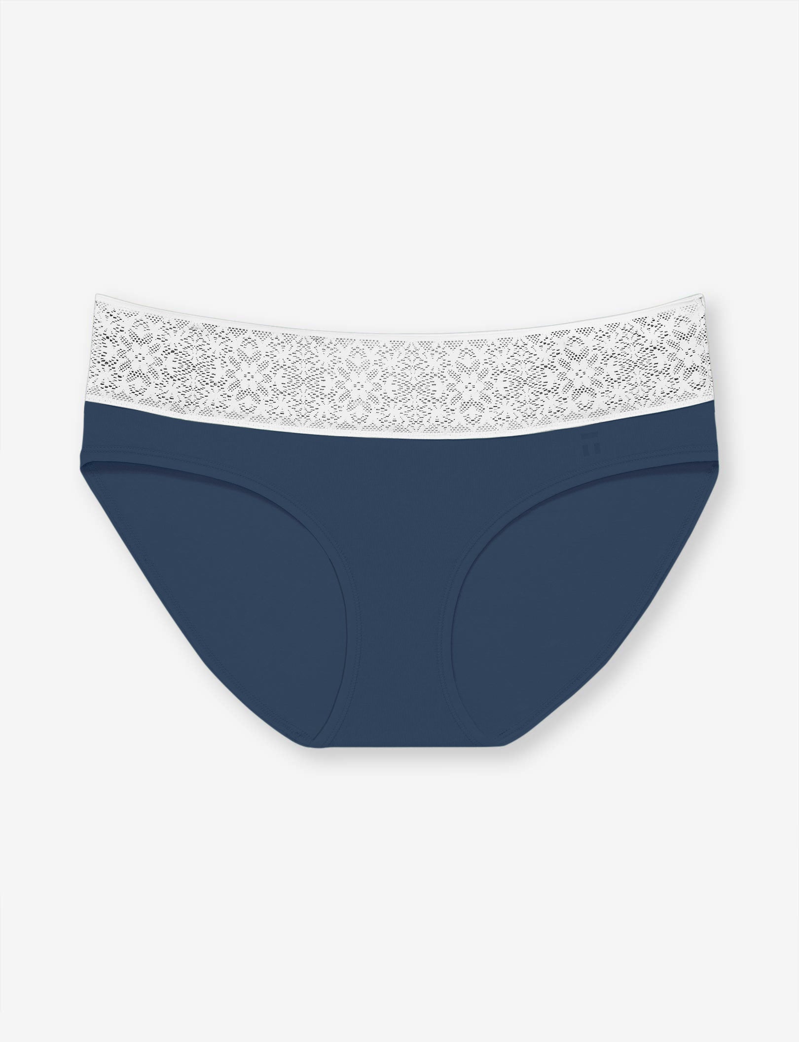 Women's Cool Cotton Brief, Lace Waist::Navy w/ White Lace Waist