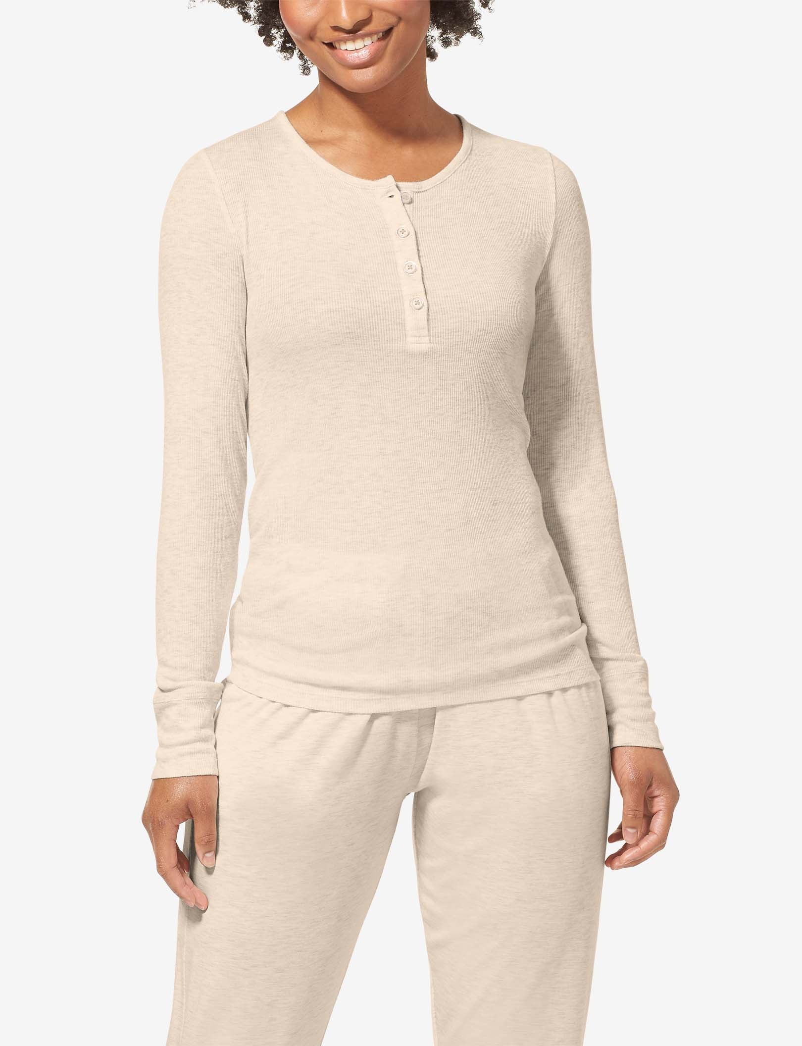 Women's Lounge Henley::Oatmeal Heather