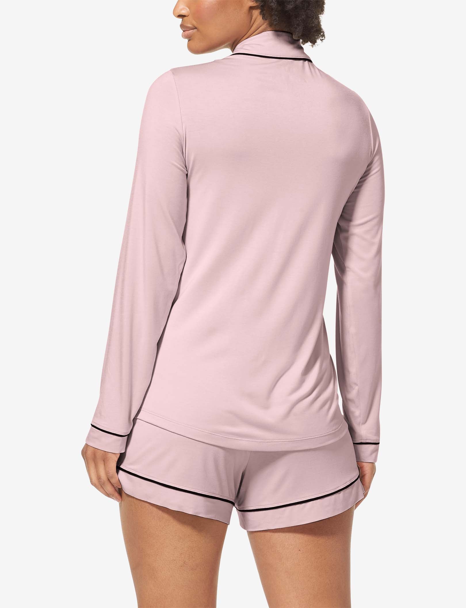 Women's Long Sleeve Top & Short Pajama Set::Peachskin