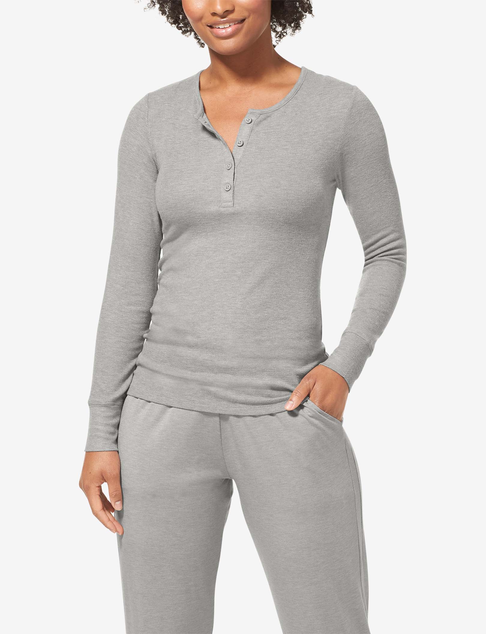 Women's Lounge Henley::Heather Grey