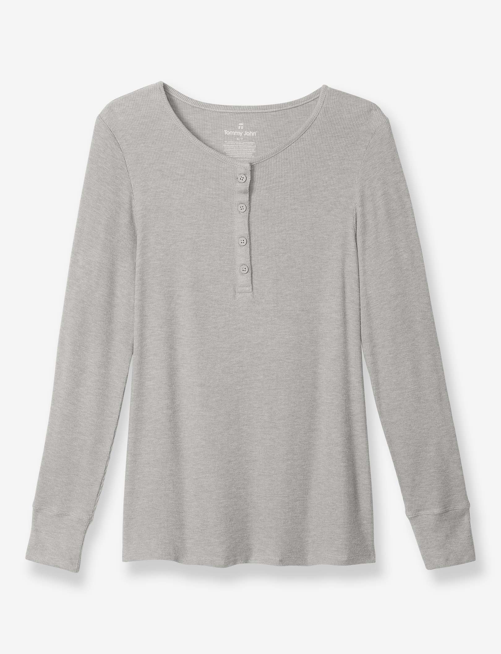 Women's Lounge Henley::Heather Grey
