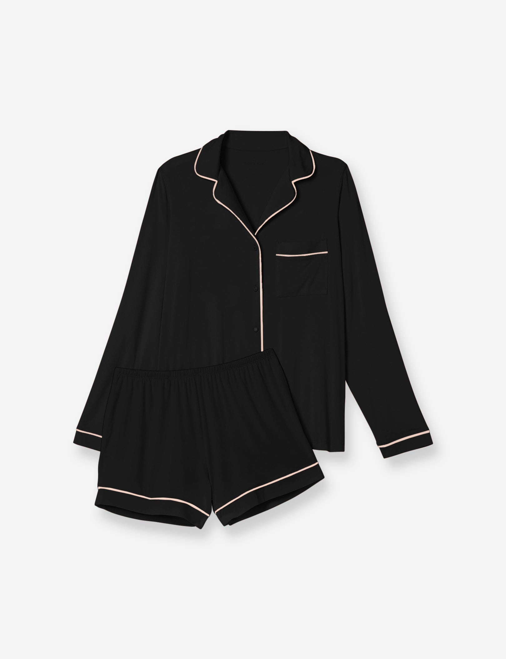 Women's Long Sleeve Top & Short Pajama Set::Black