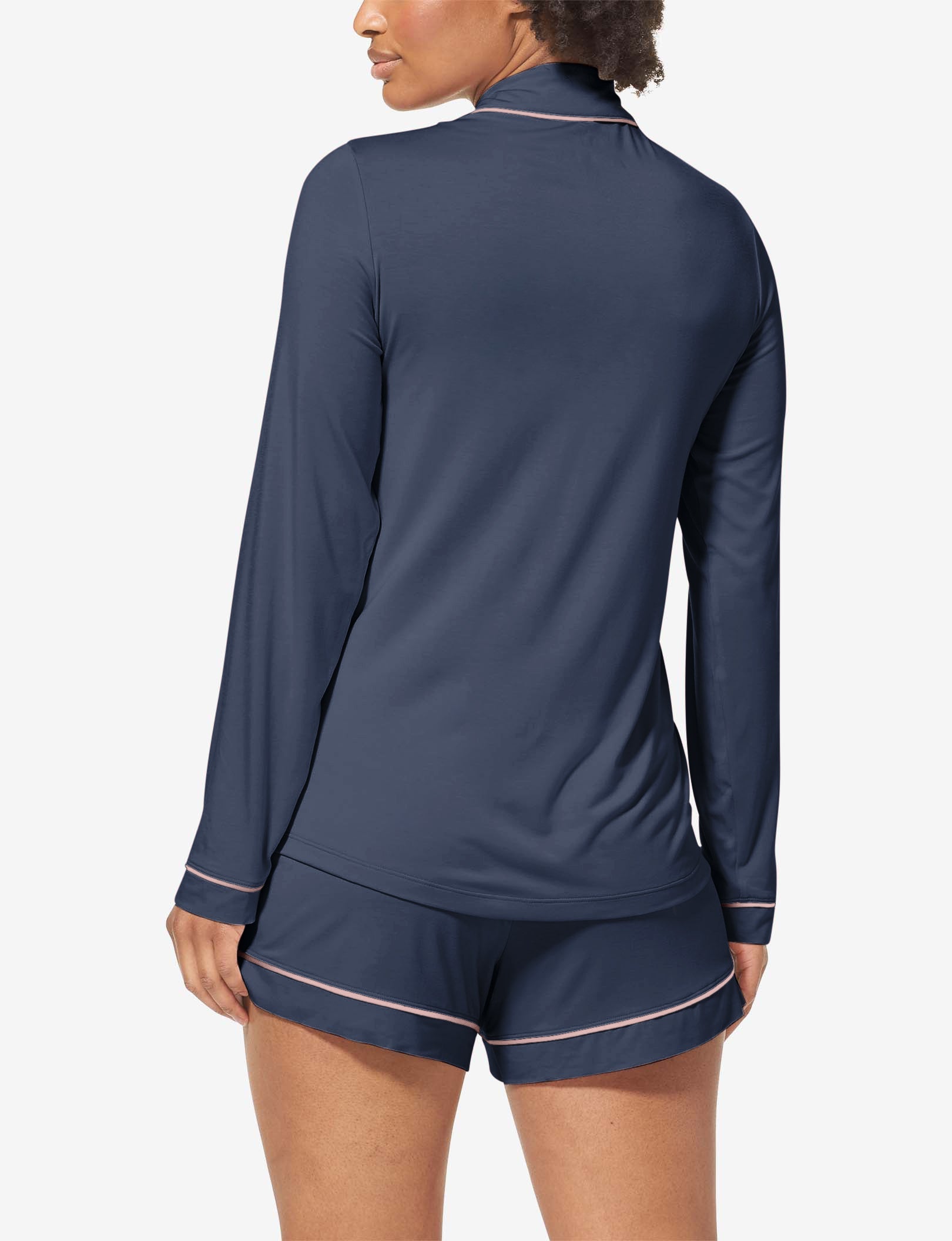 Women's Long Sleeve Top & Short Pajama Set::Dress Blues