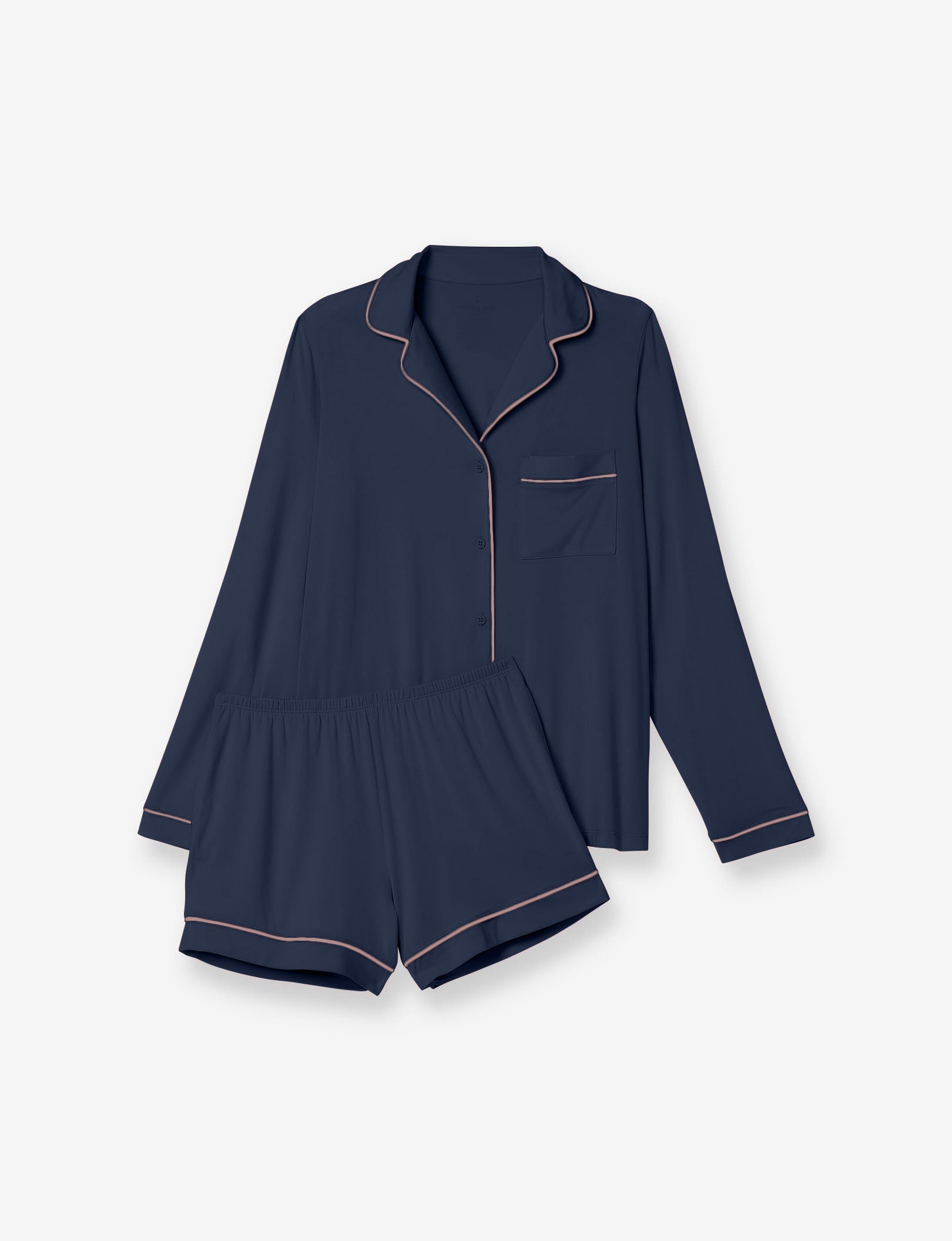 Women's Long Sleeve Top & Short Pajama Set::Dress Blues
