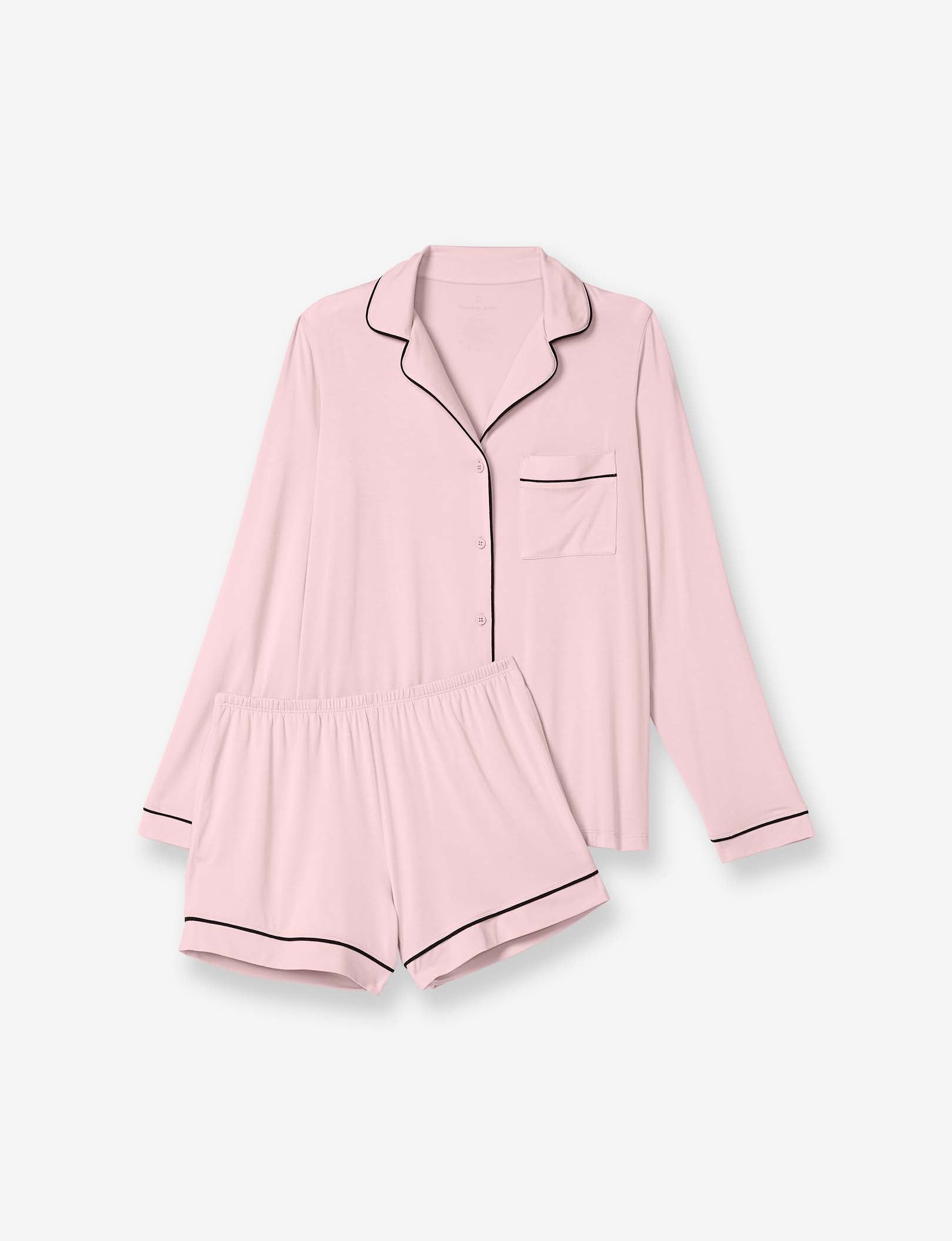 Women's Long Sleeve Top & Short Pajama Set::Peachskin
