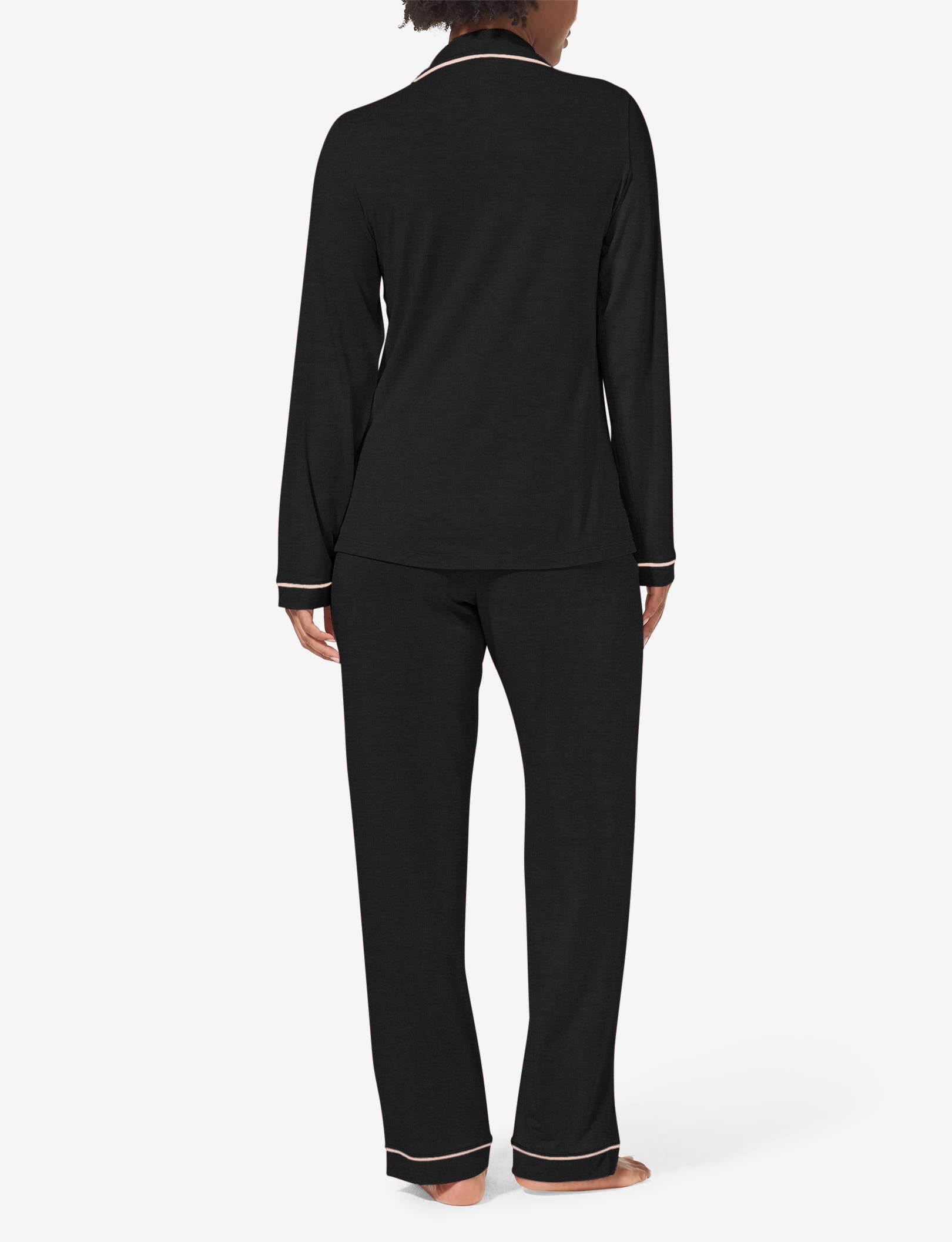 Women's Long Sleeve Top & Pant Pajama Set::Black