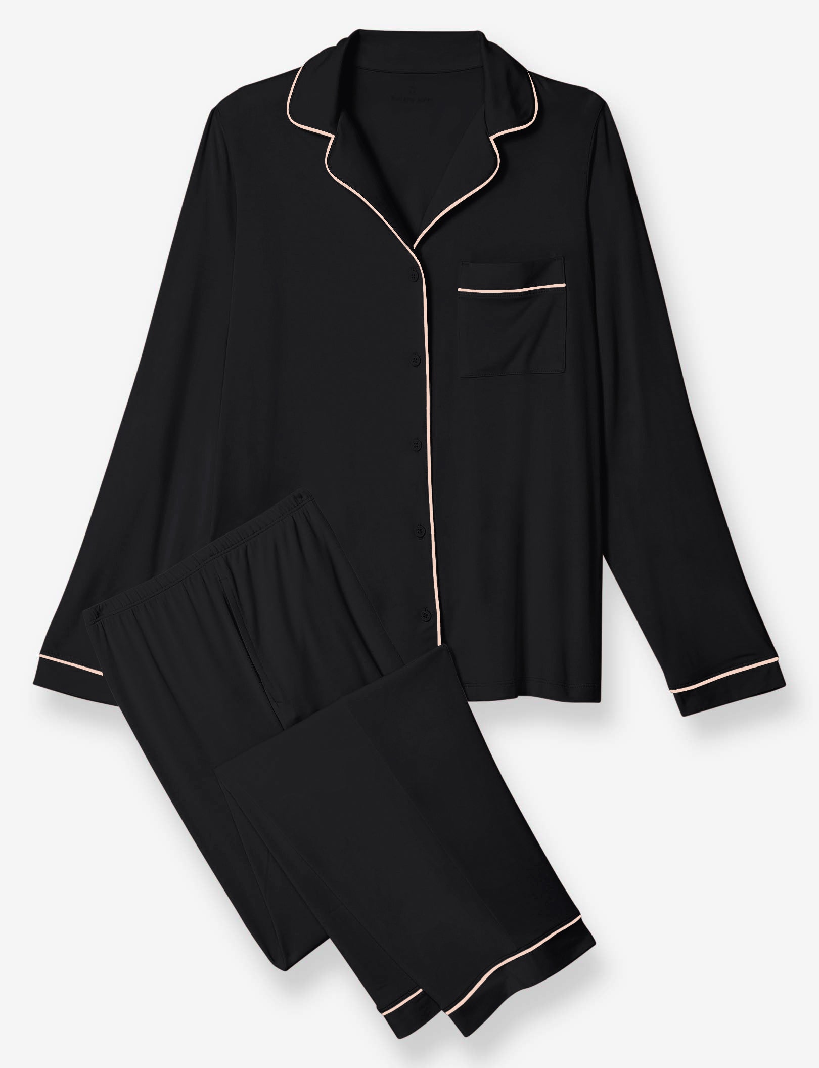 Women's Long Sleeve Top & Pant Pajama Set::Black