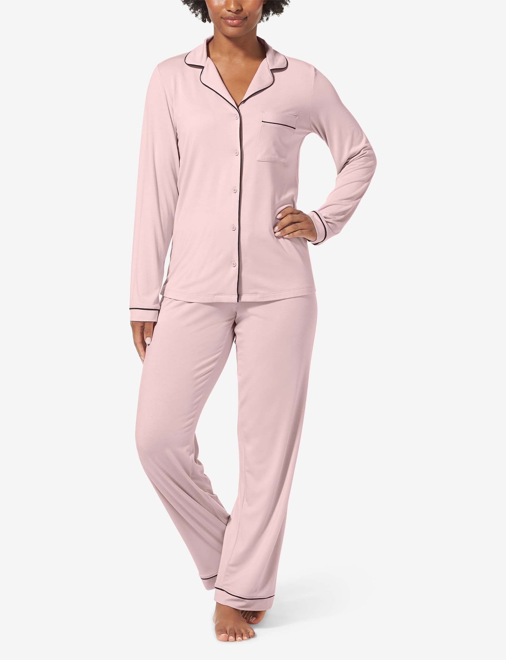 Women's Long Sleeve Top & Pant Pajama Set::Peachskin