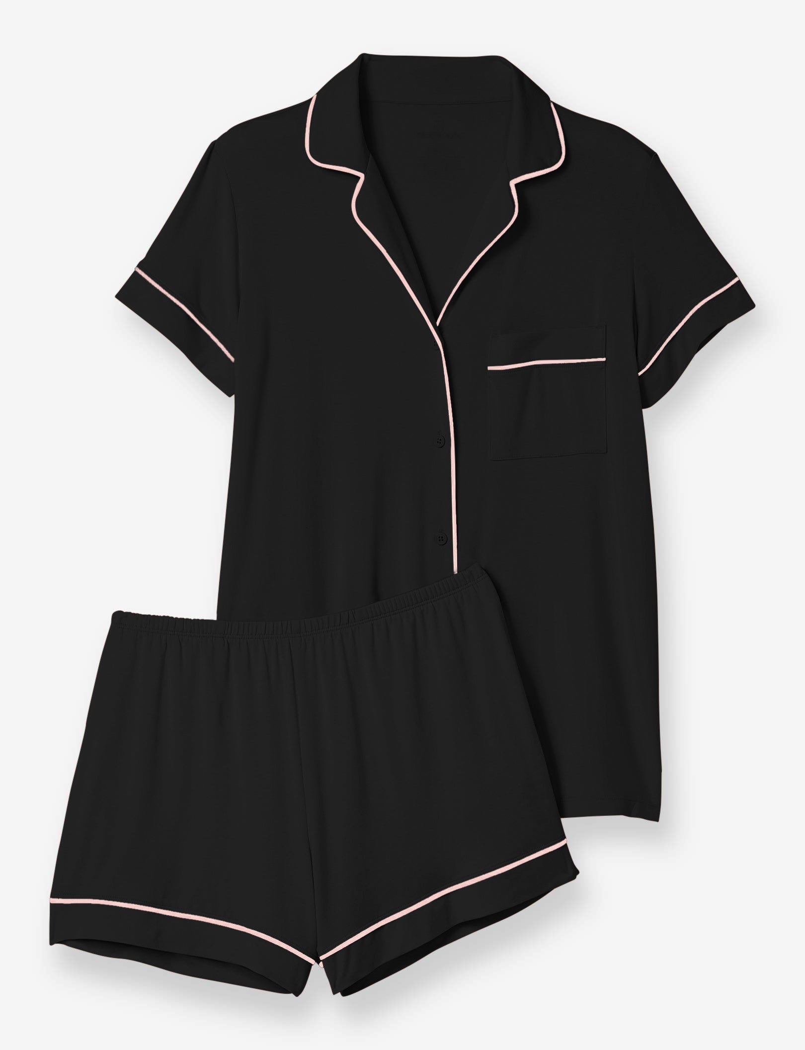 Women's Short Sleeve Top & Short Pajama Set::Black