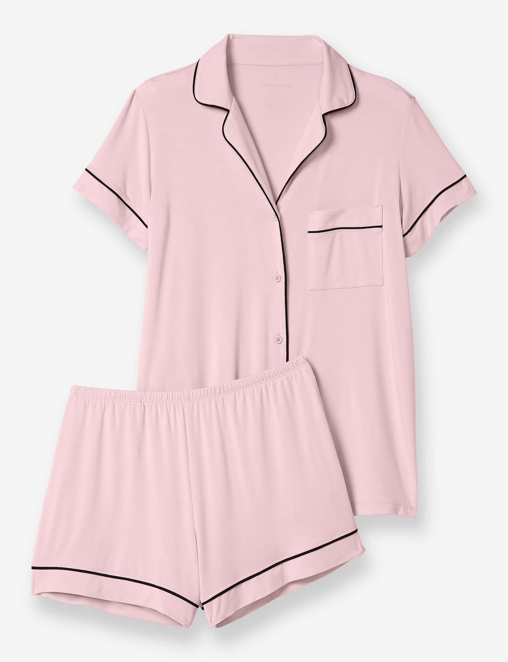 Women's Short Sleeve Top & Short Pajama Set::Peachskin