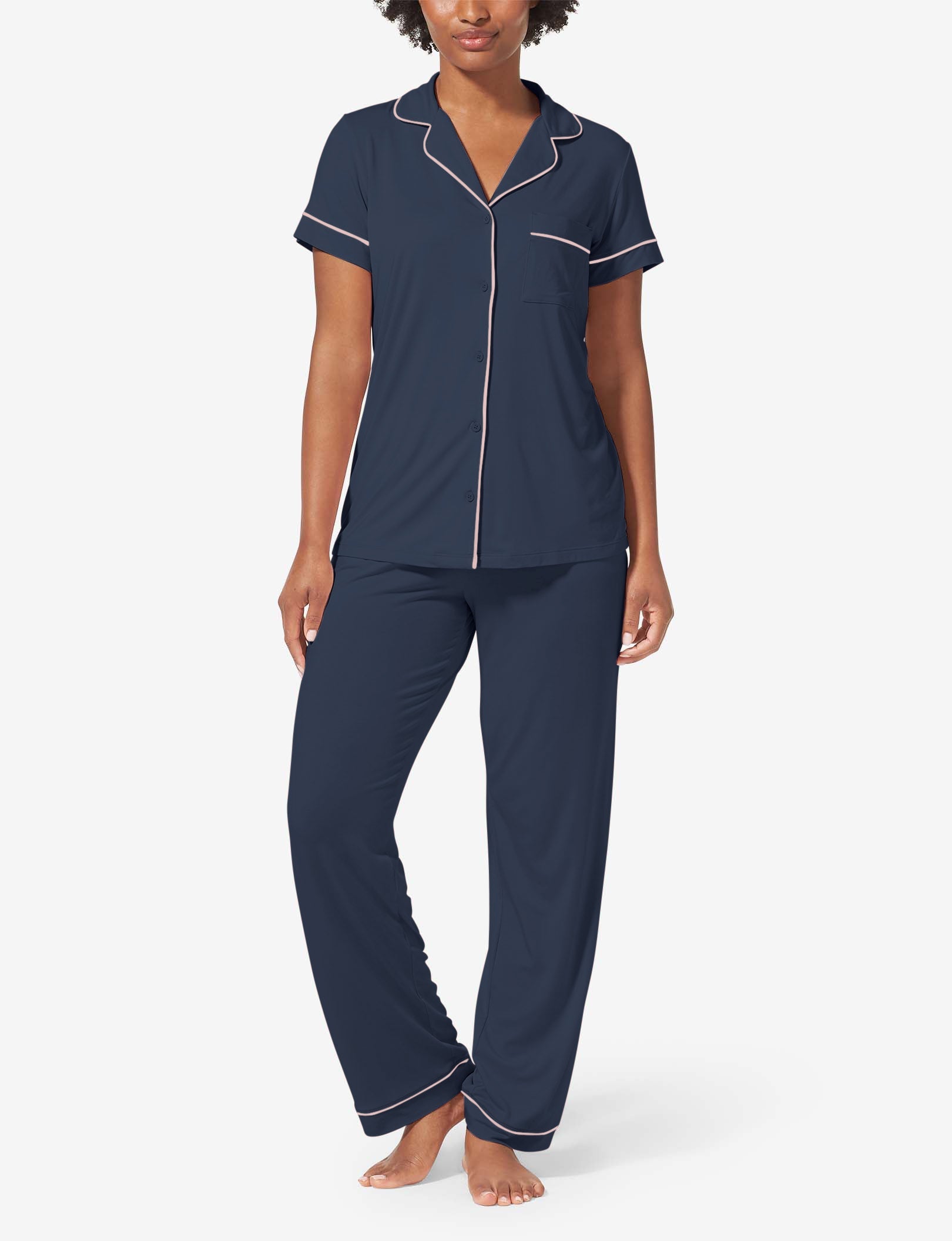 Women's Short Sleeve Top & Pant Pajama Set::Dress Blues