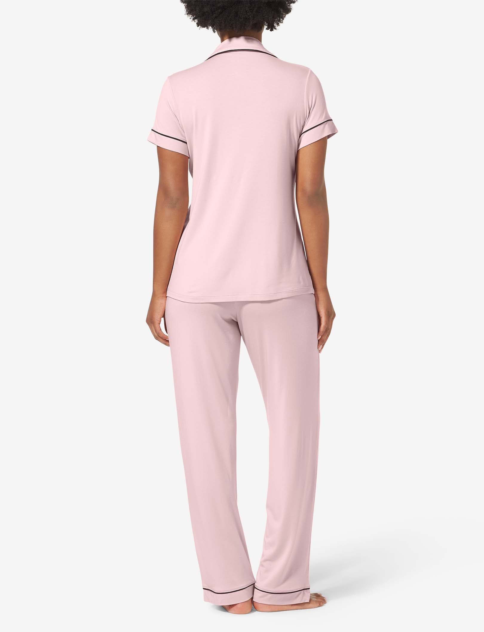 Women's Short Sleeve Top & Pant Pajama Set::Peachskin