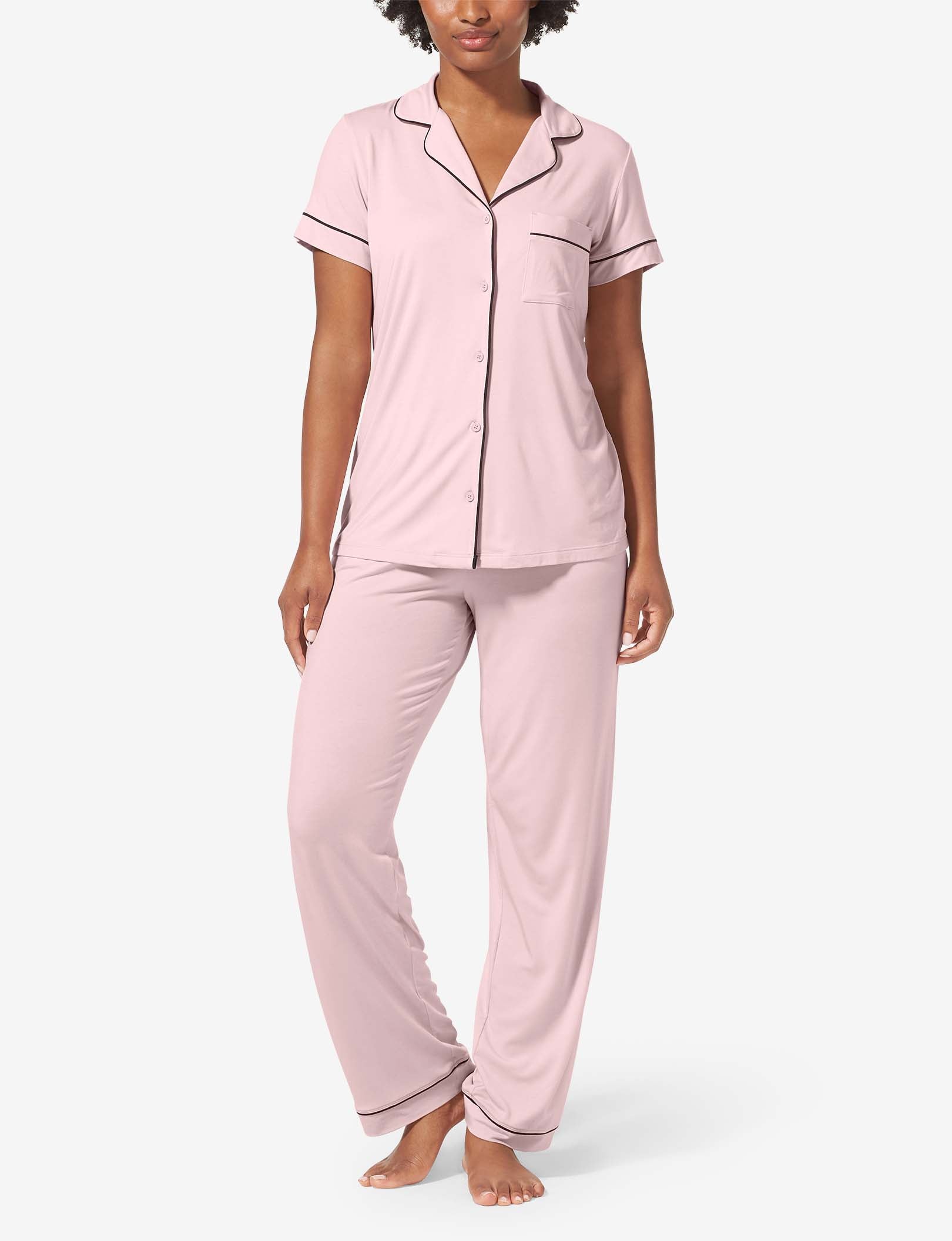 Women's Short Sleeve Top & Pant Pajama Set::Peachskin