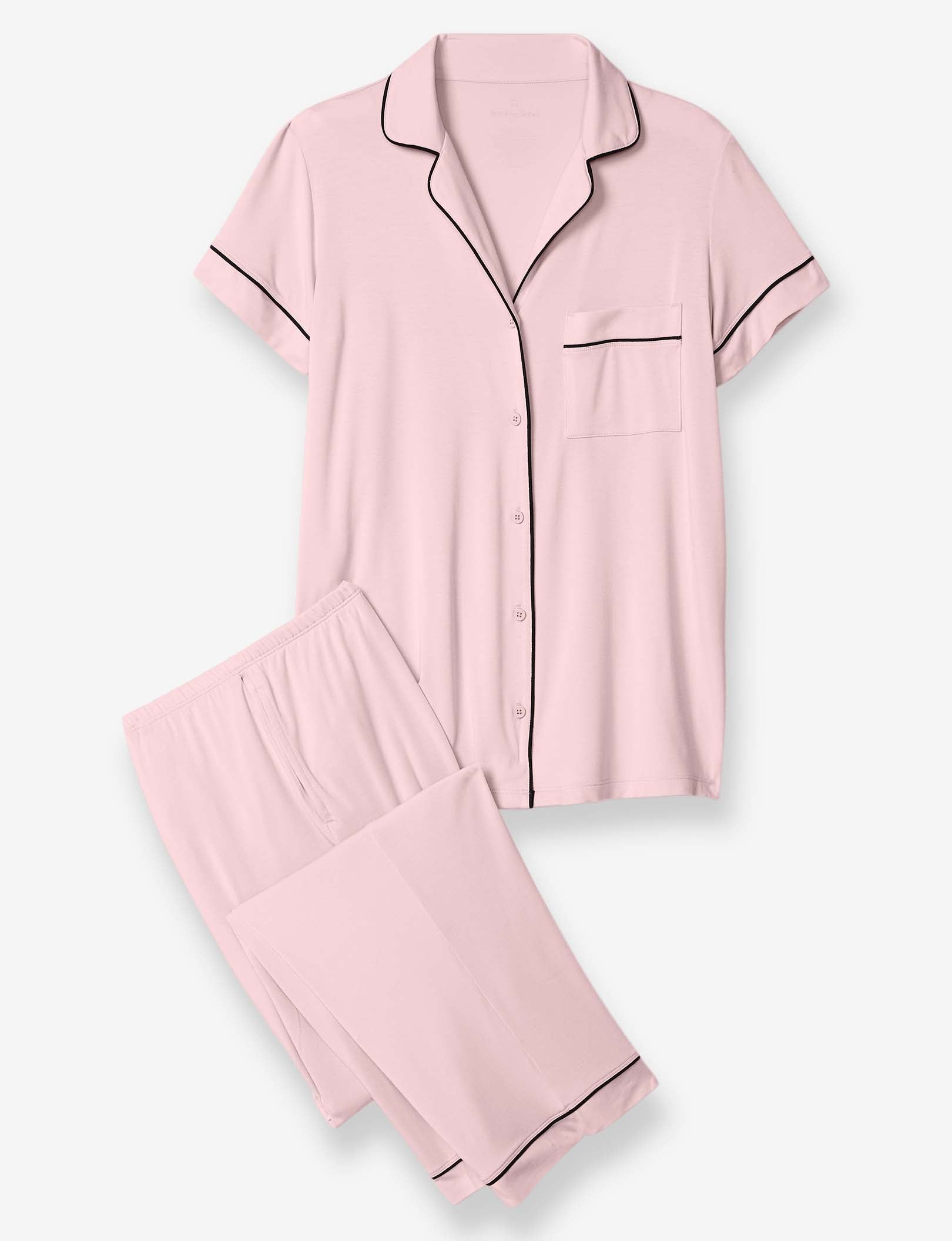 Women's Short Sleeve Top & Pant Pajama Set::Peachskin