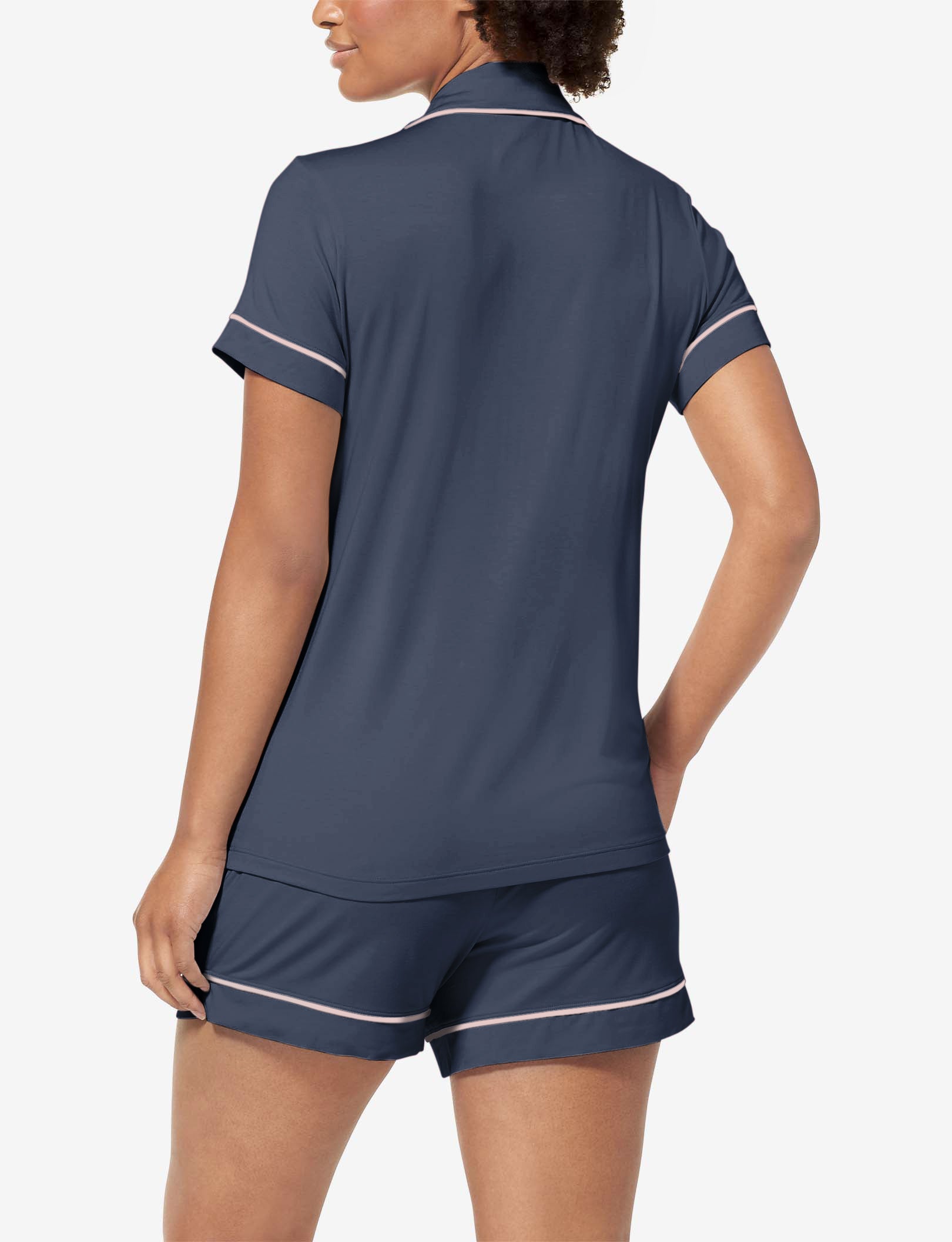 Women's Short Sleeve Top & Short Pajama Set::Dress Blues