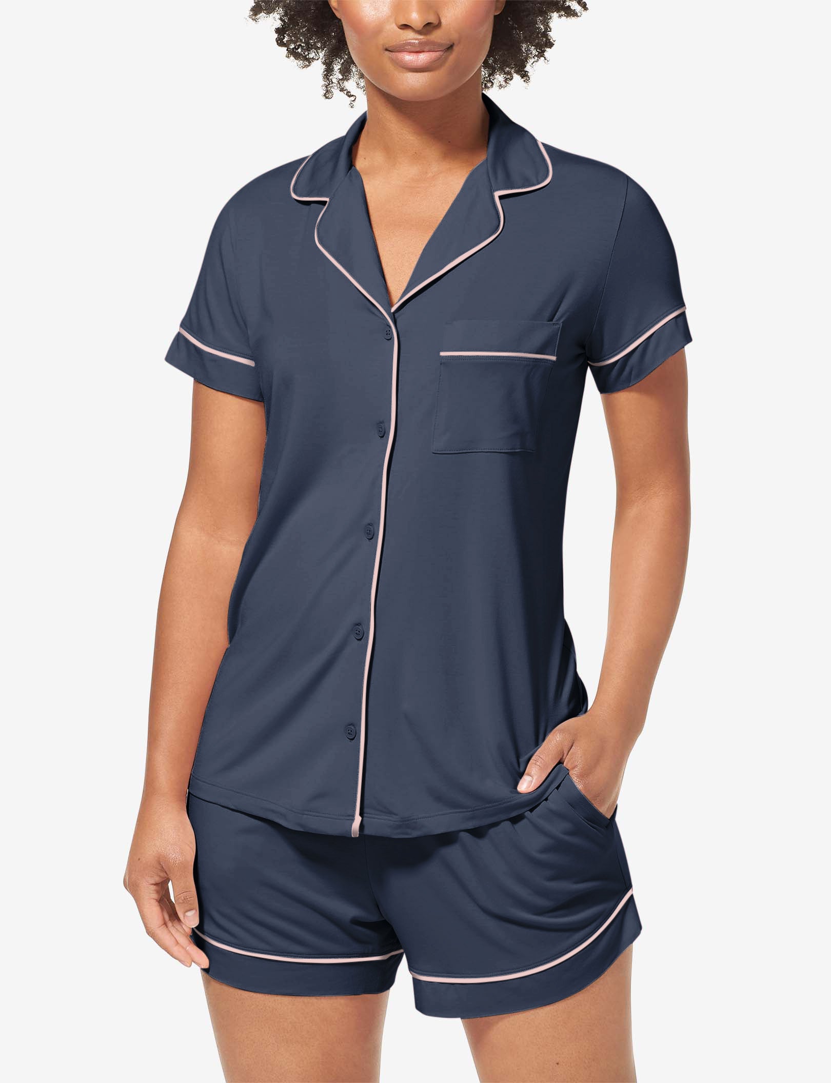 Women's Short Sleeve Top & Short Pajama Set::Dress Blues