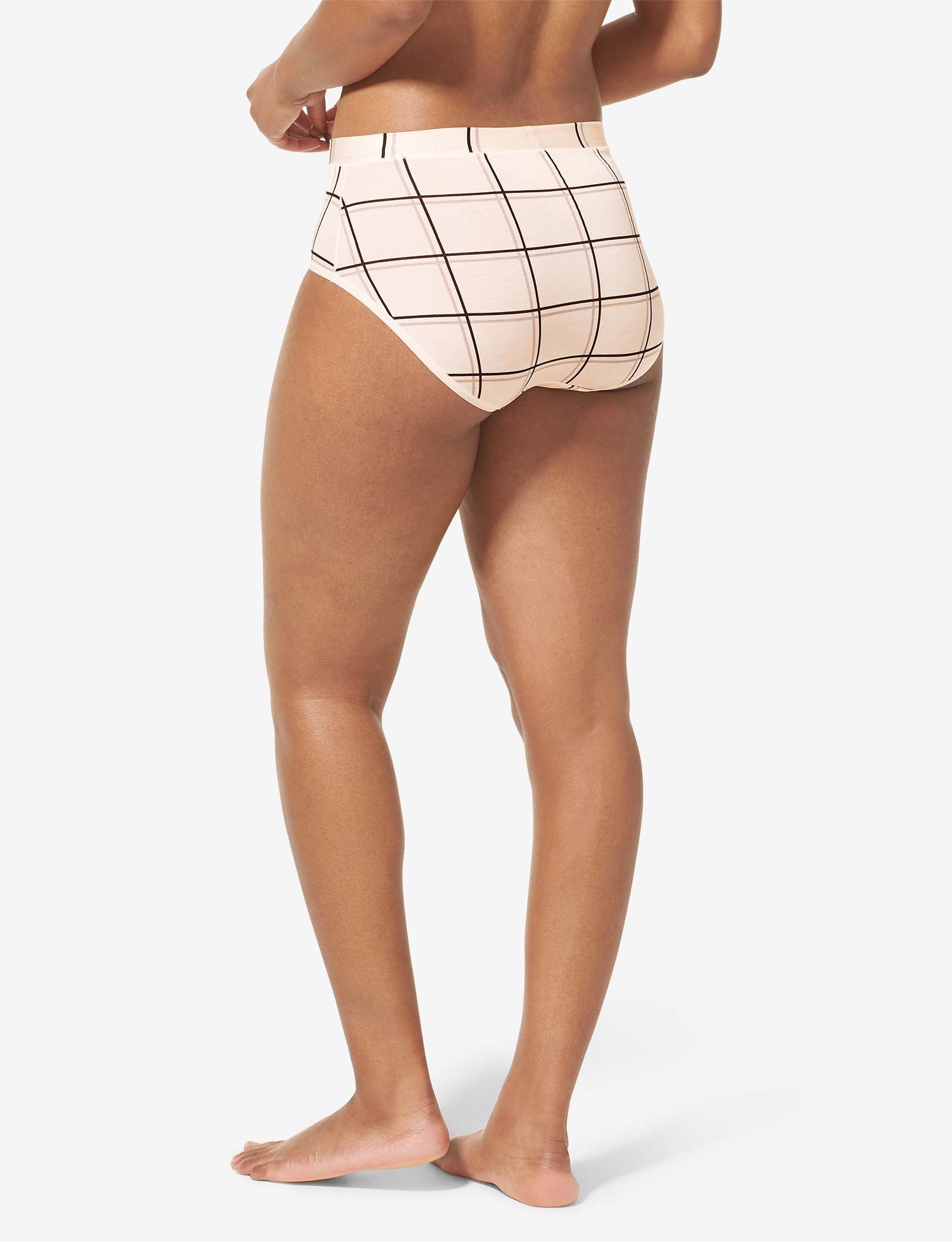 Women's Second Skin High Rise Brief::Soft Pink Windowpane