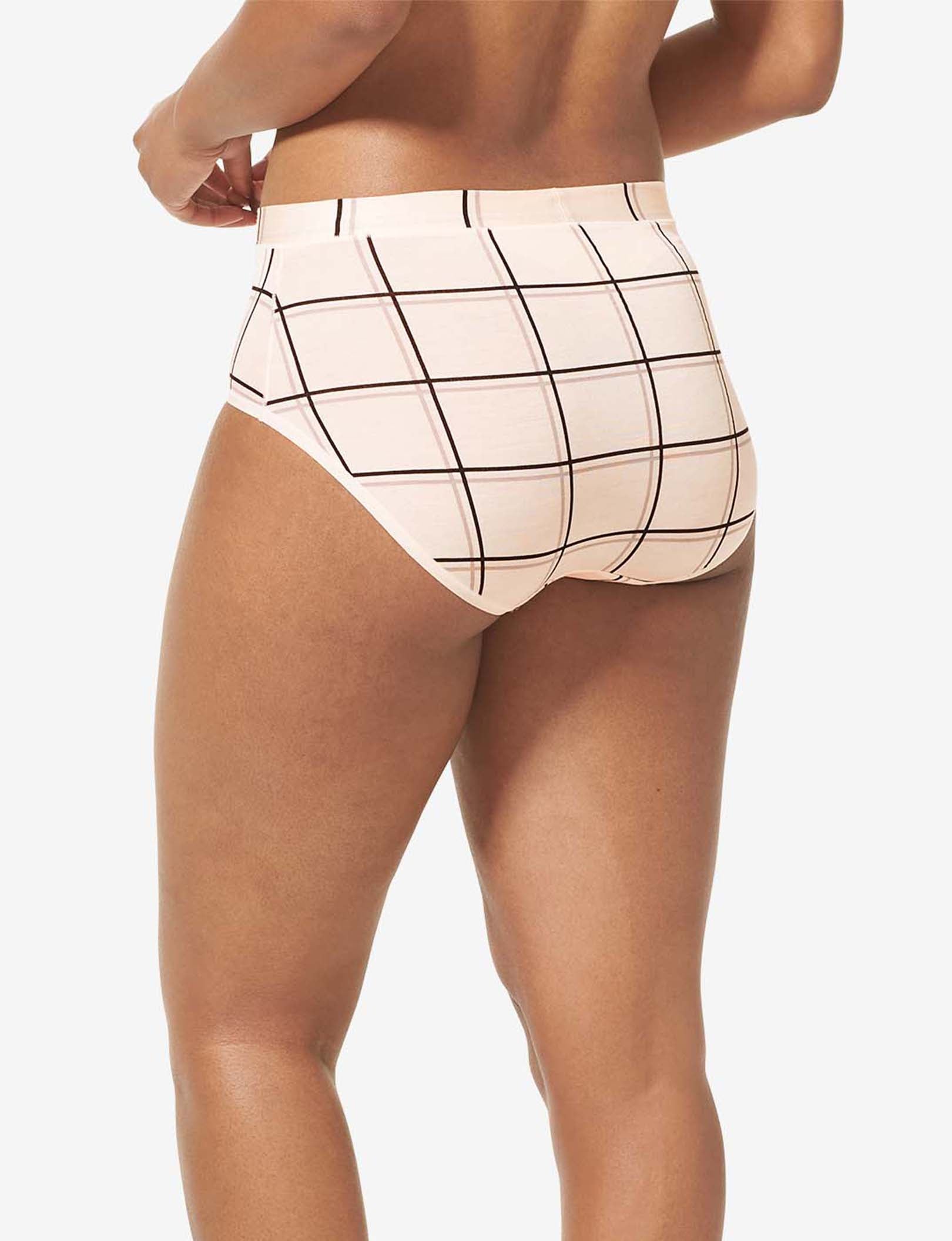 Women's Second Skin High Rise Brief::Soft Pink Windowpane