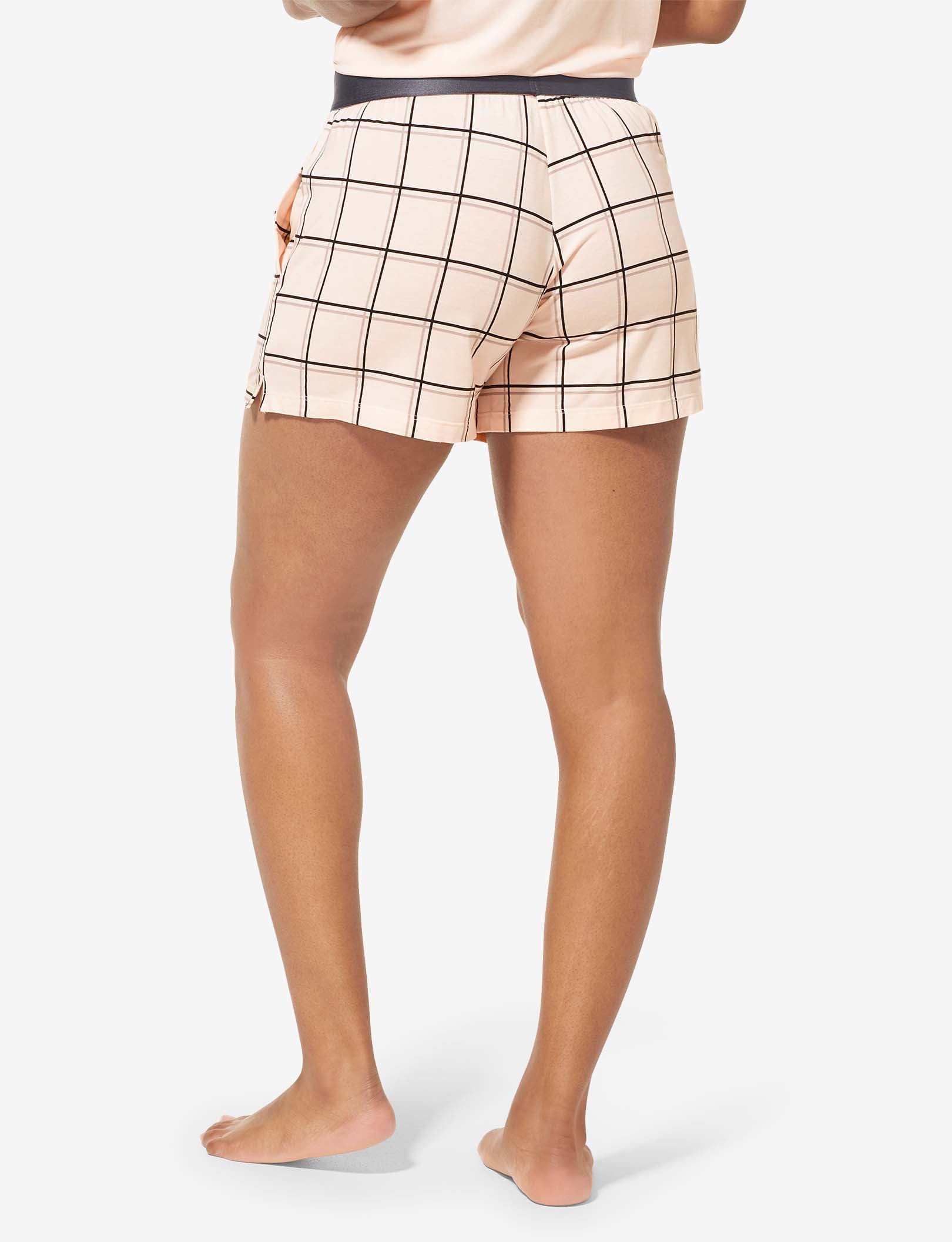 Women's Second Skin Sleep Short::Soft Pink Windowpane
