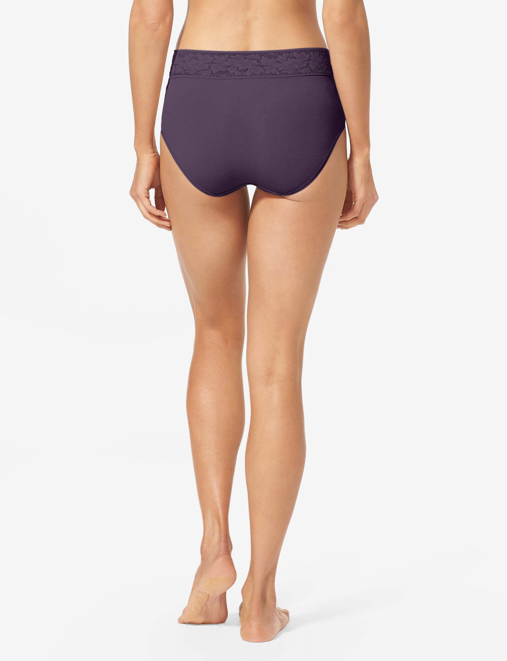 Women's Second Skin High Rise Brief, Lace Waist::Nightshade Lace