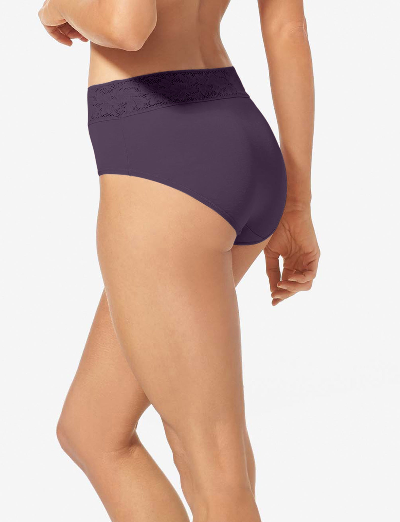 Women's Second Skin High Rise Brief, Lace Waist::Nightshade Lace