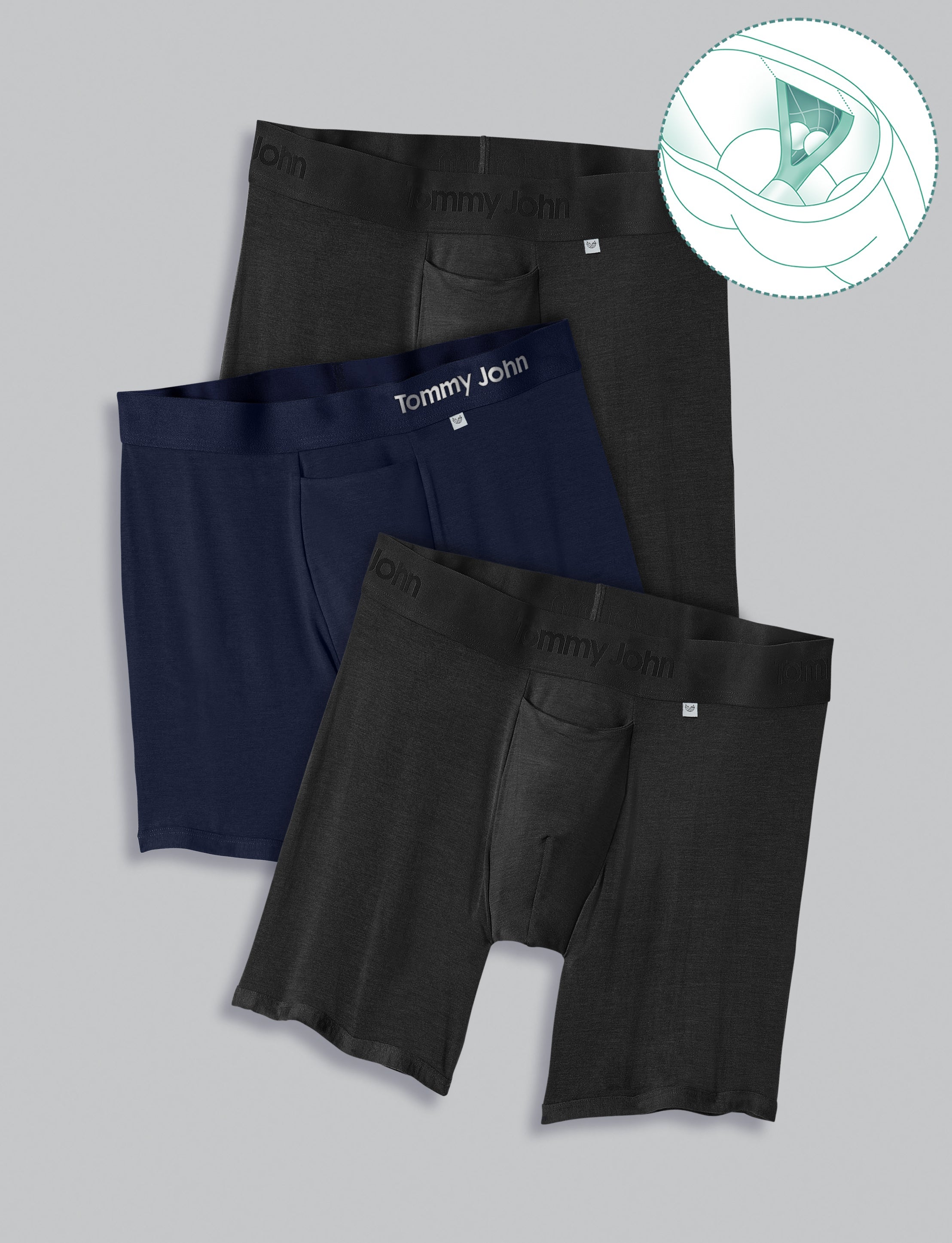 Everyday Hammock Pouch Mid-Length Boxer Brief 6" (3-Pack)::Black/Navy Blazer