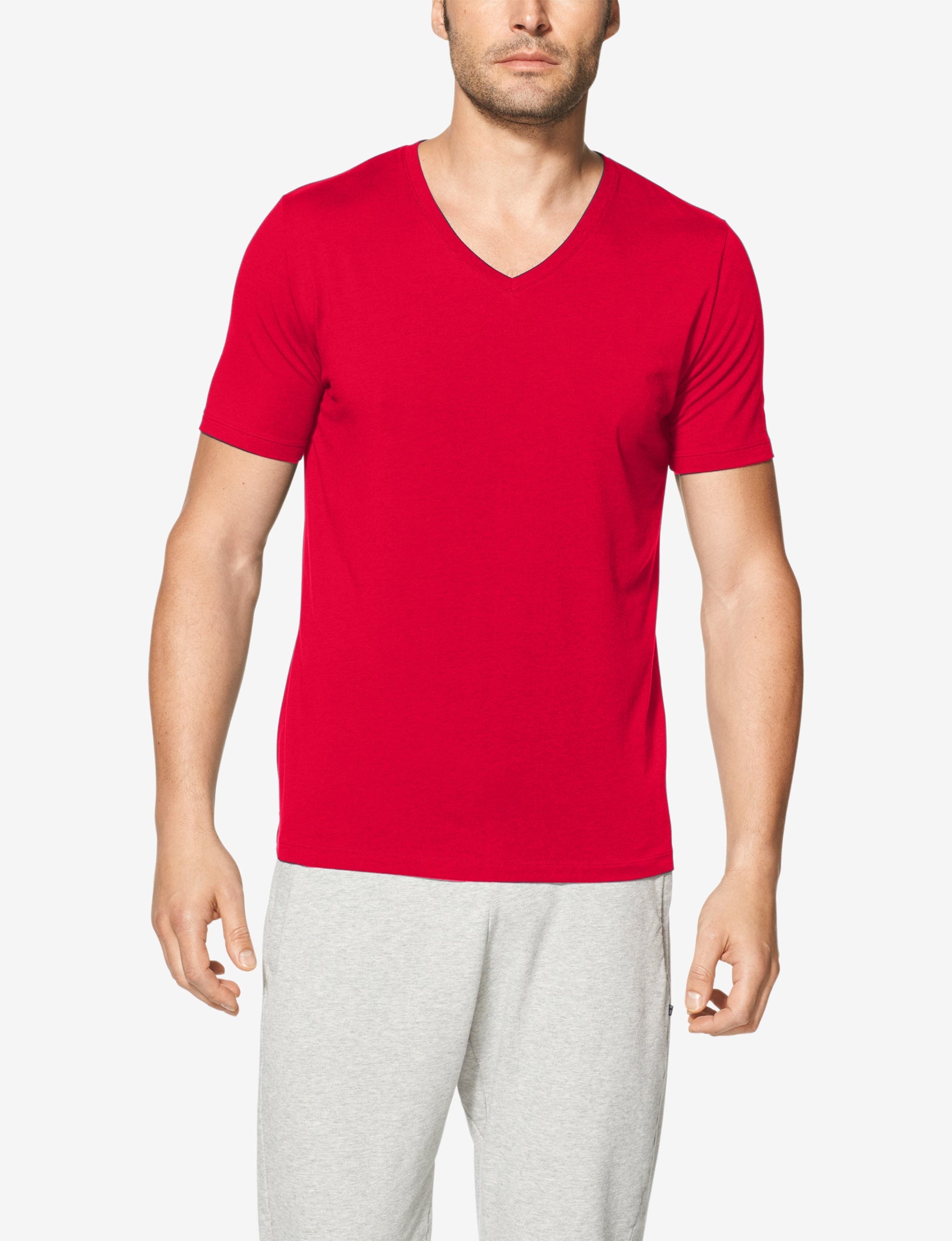 Second Skin V-Neck Tee::Haute Red