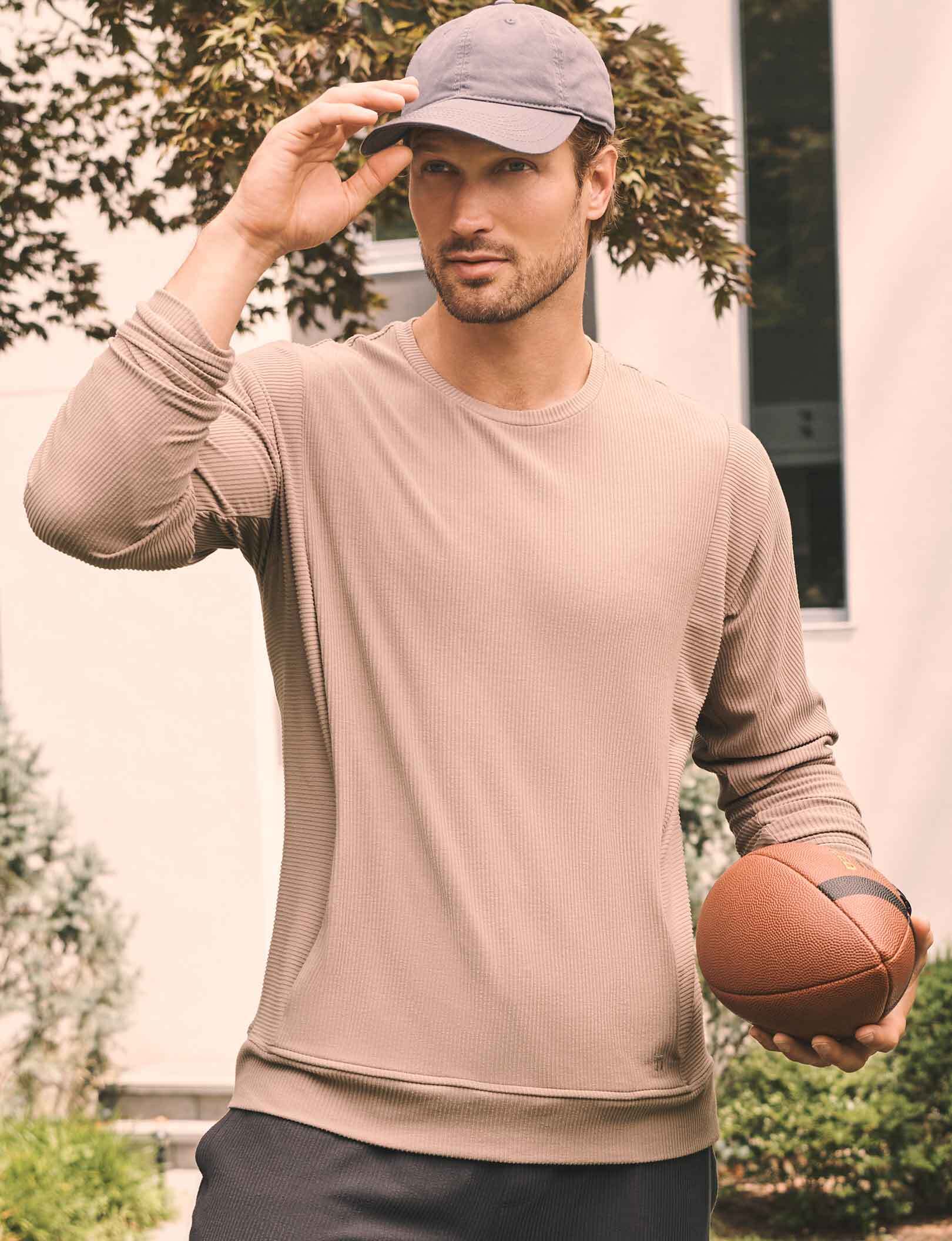 Zen Ribbed Crew Neck Sweatshirt::Driftwood