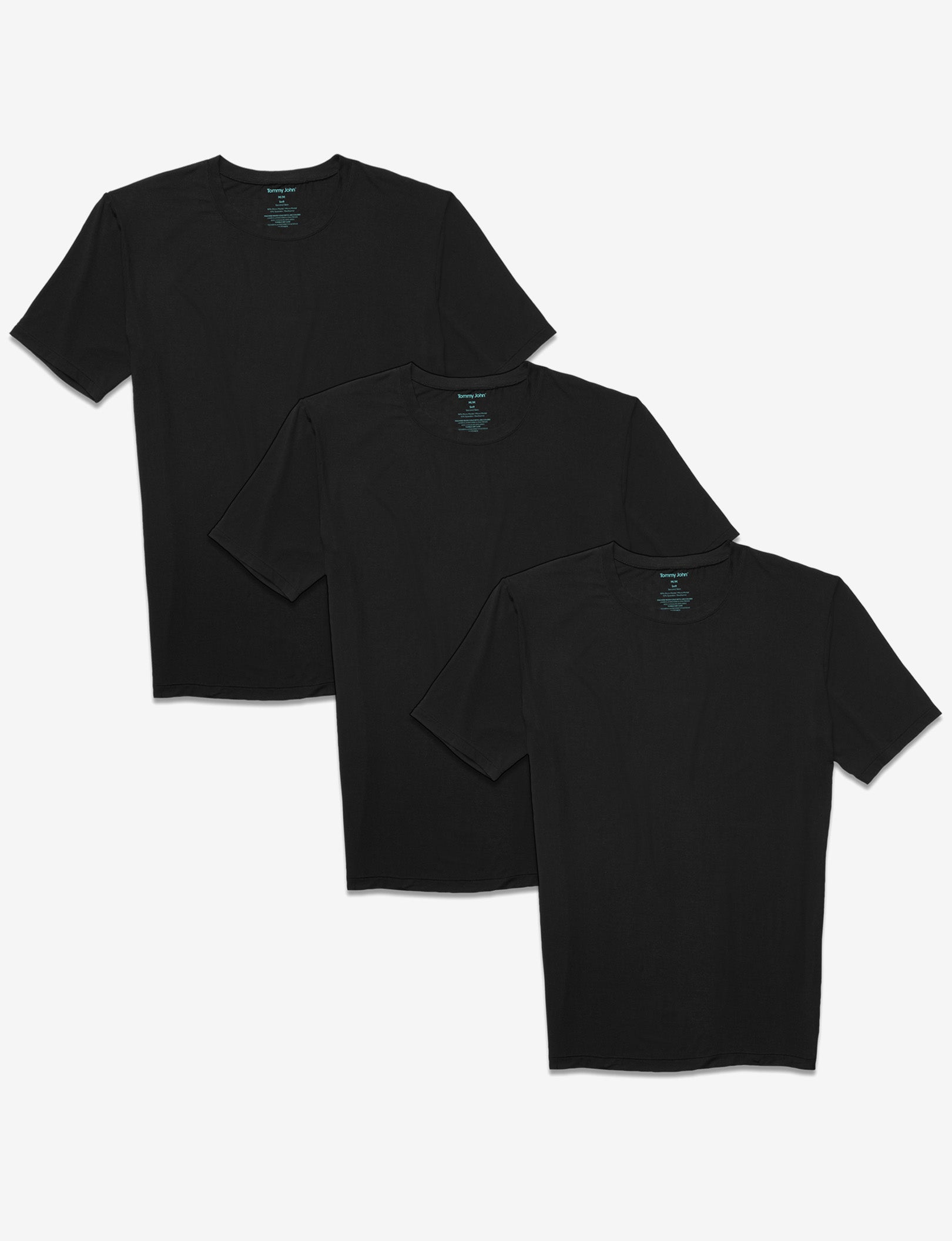 Second Skin Modern Fit Crew Neck Undershirt (3-Pack)::Black