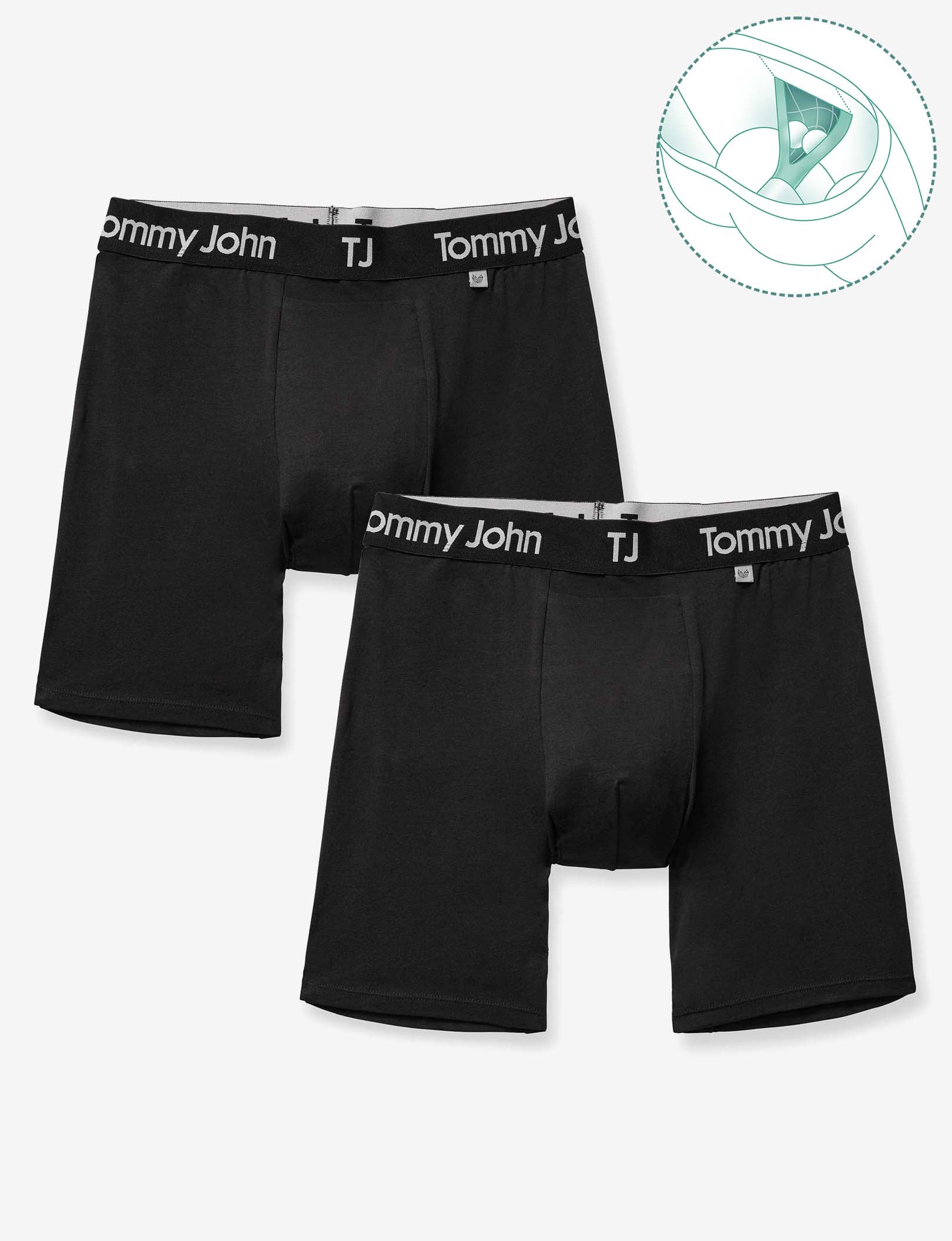 TJ Cotton Stretch Hammock Pouch™ Boxer Brief 6" (2-Pack)::Black/Black