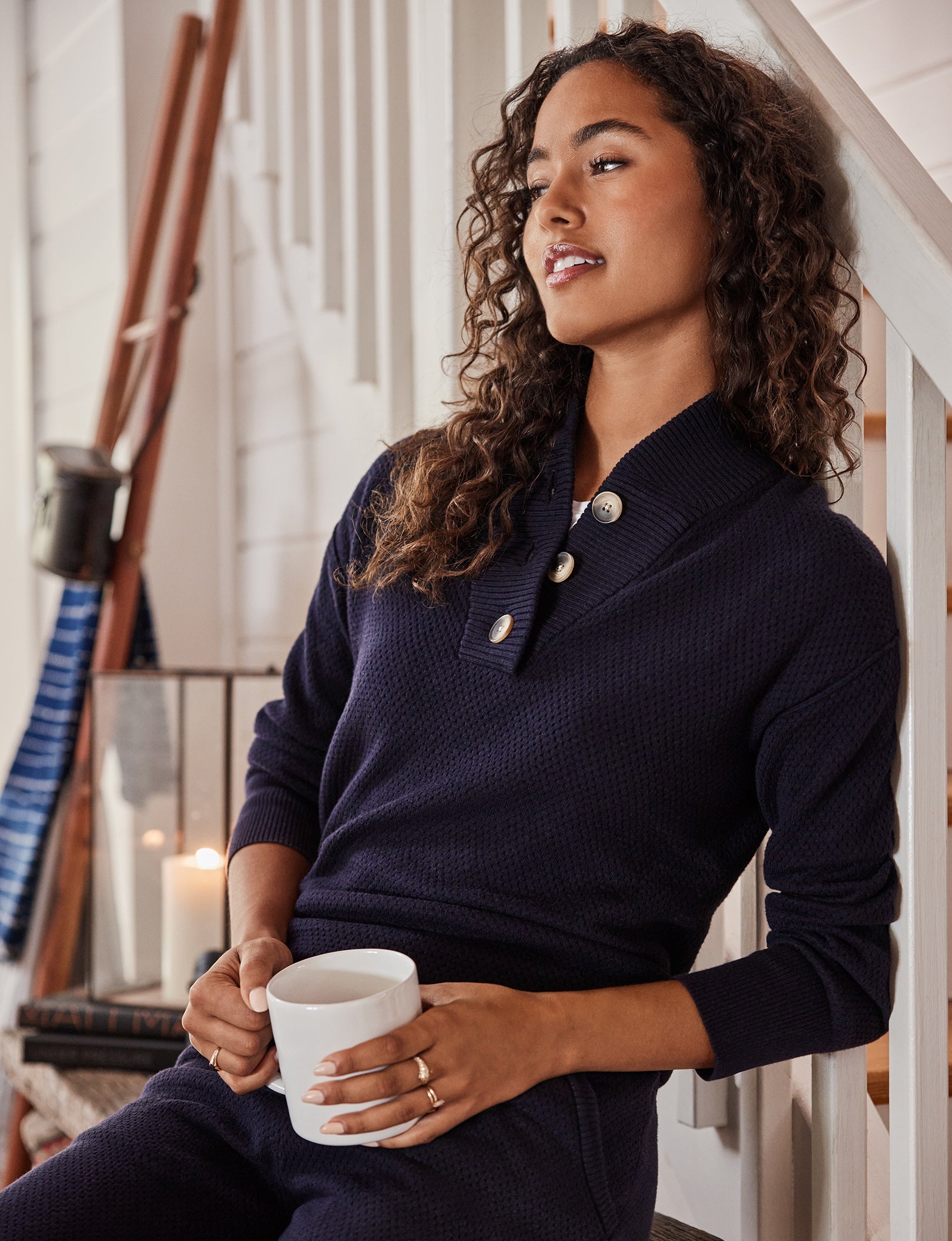 Women's Sweater Lounge Henley::Deep Well