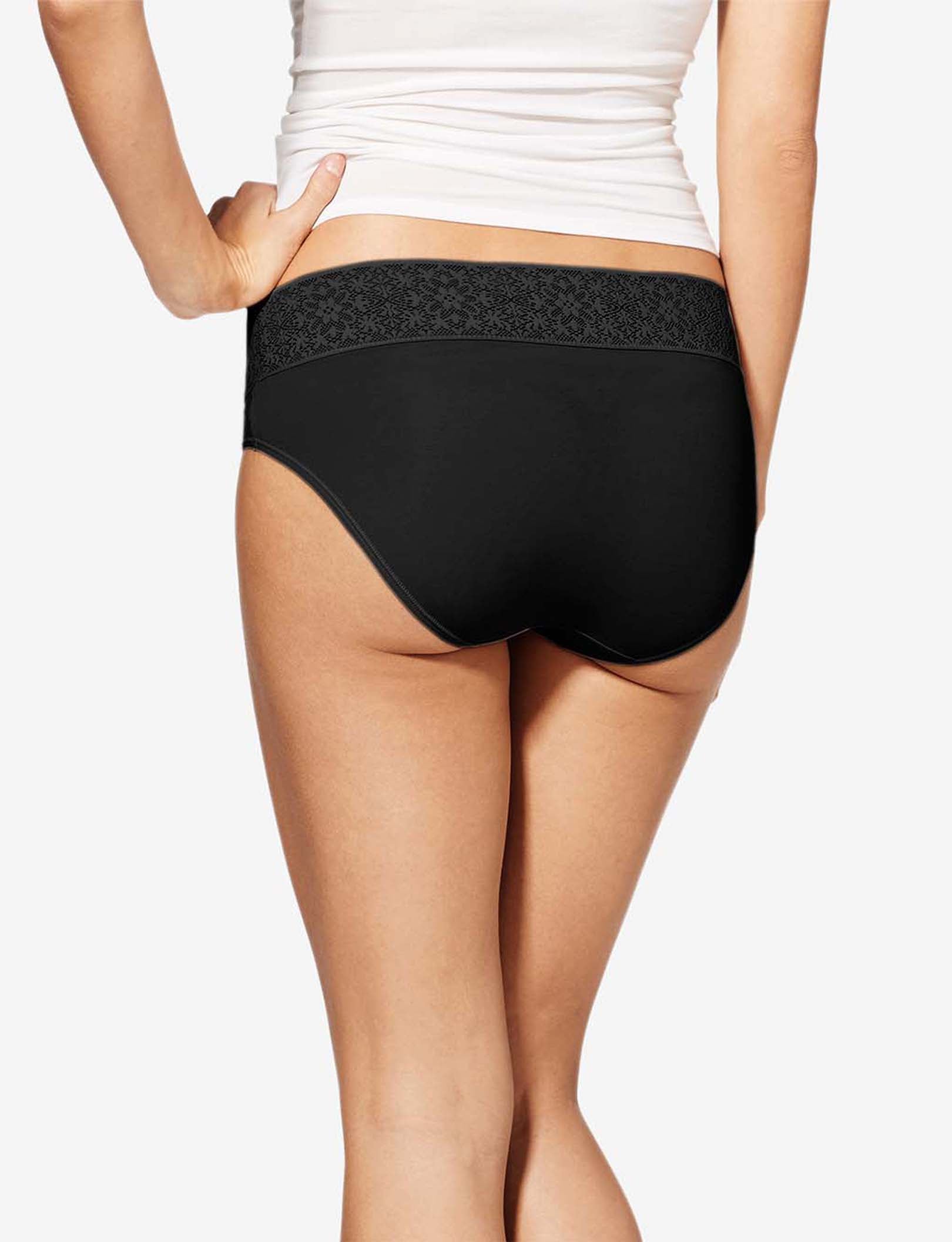 Women's Cool Cotton Brief, Lace Waist::Black Lace Waist