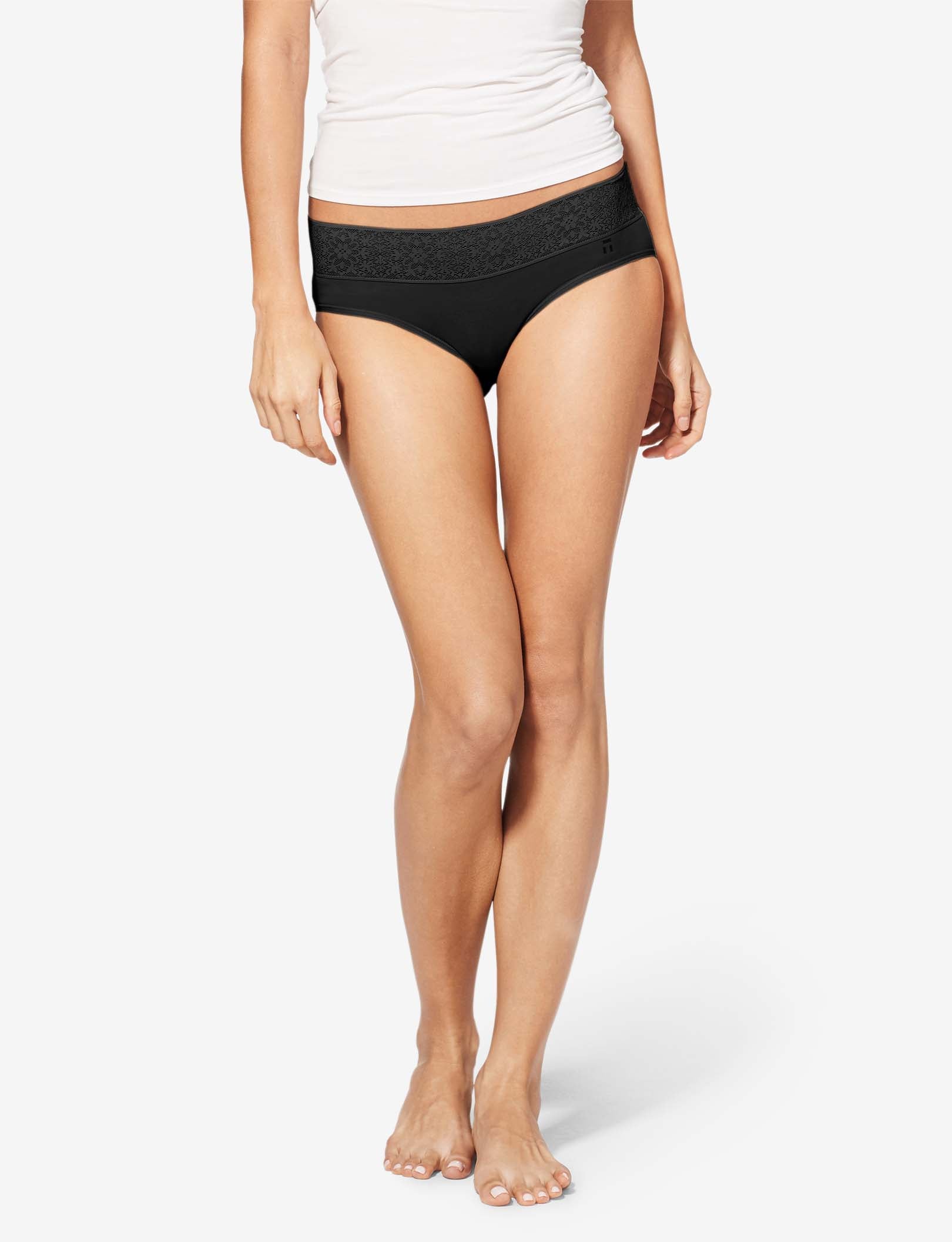 Women's Cool Cotton Brief, Lace Waist::Black Lace Waist